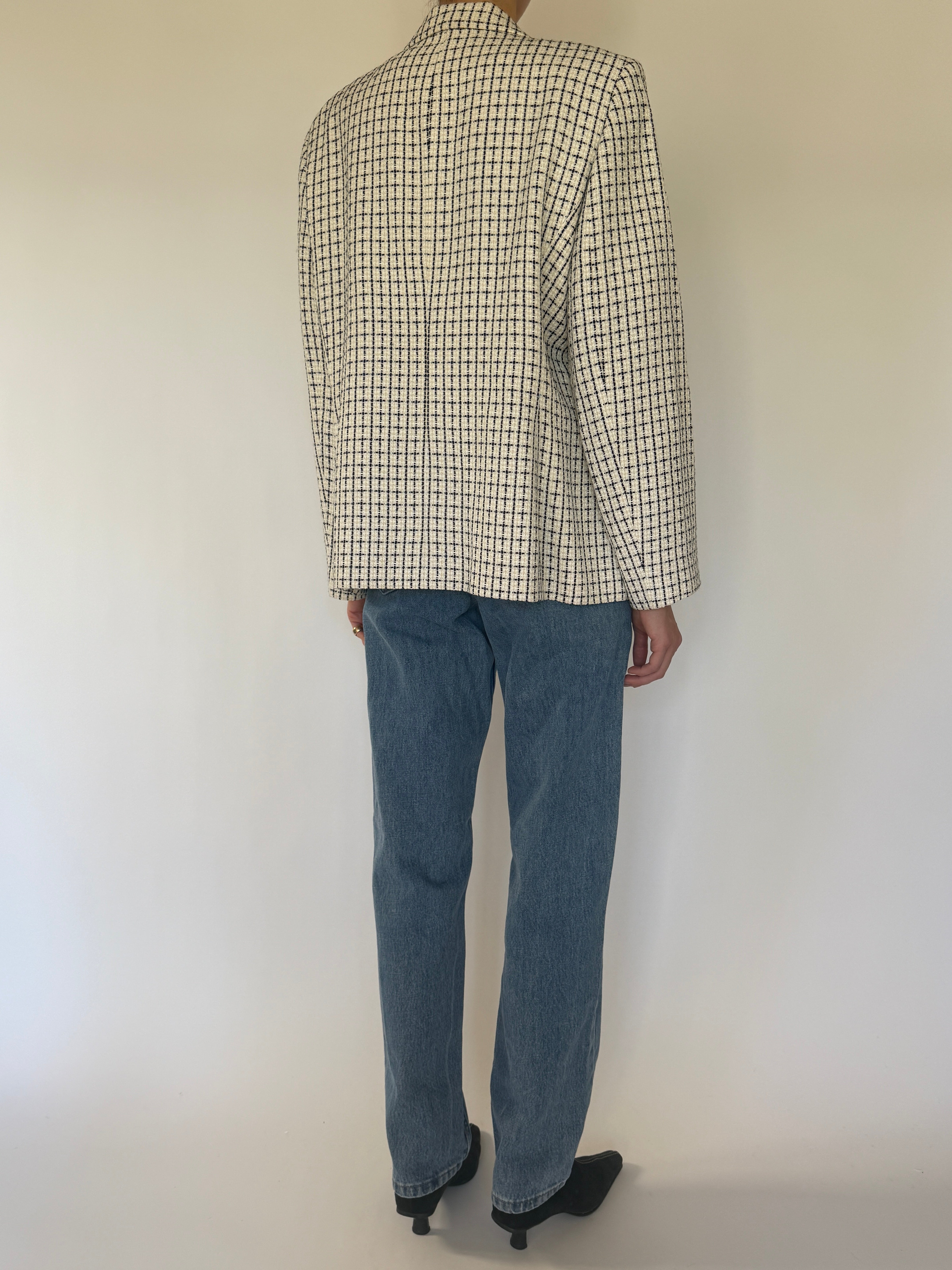 Vintage cream and black tweed blazer back view