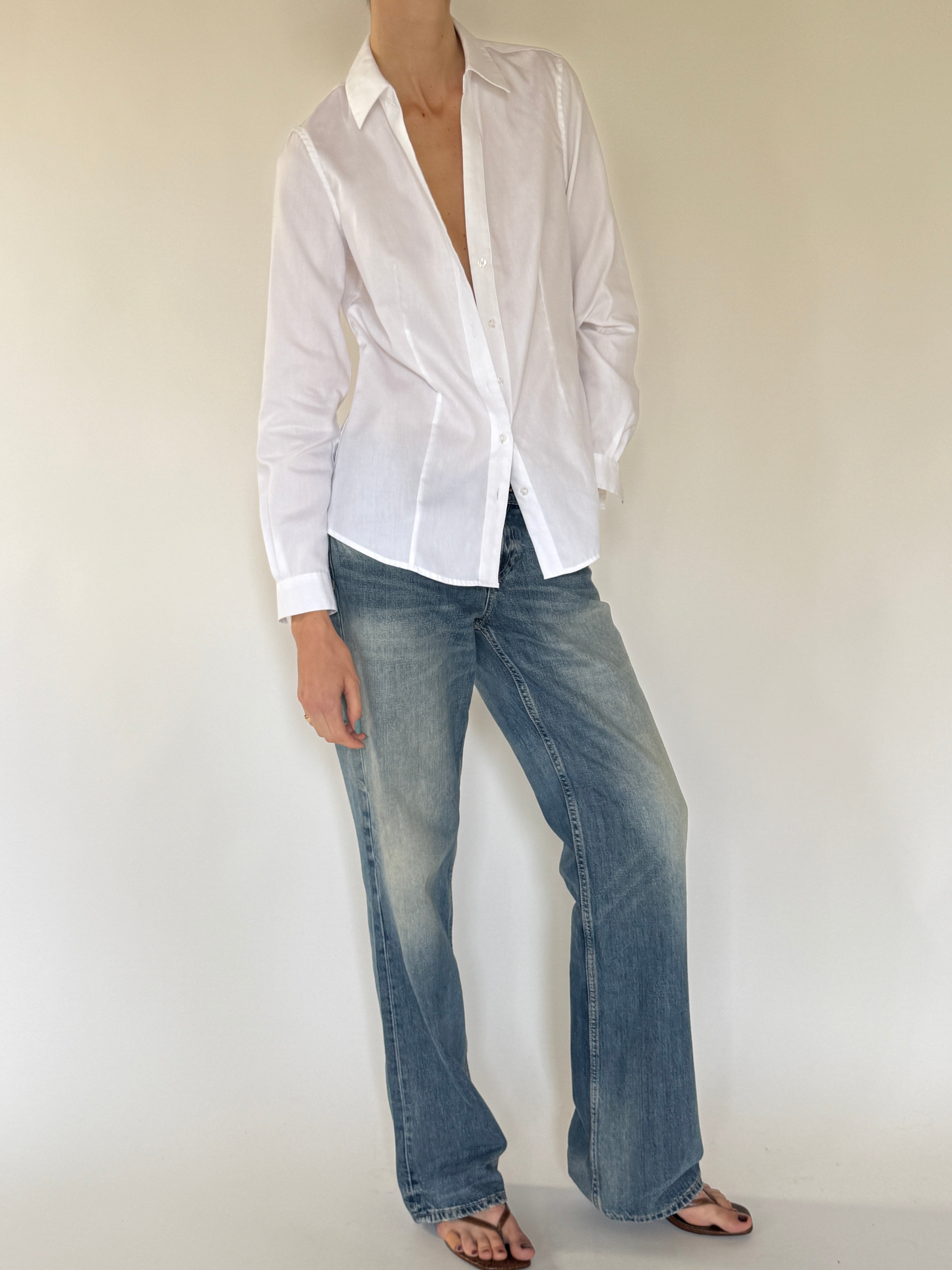 Vintage white cotton button-up shirt front view