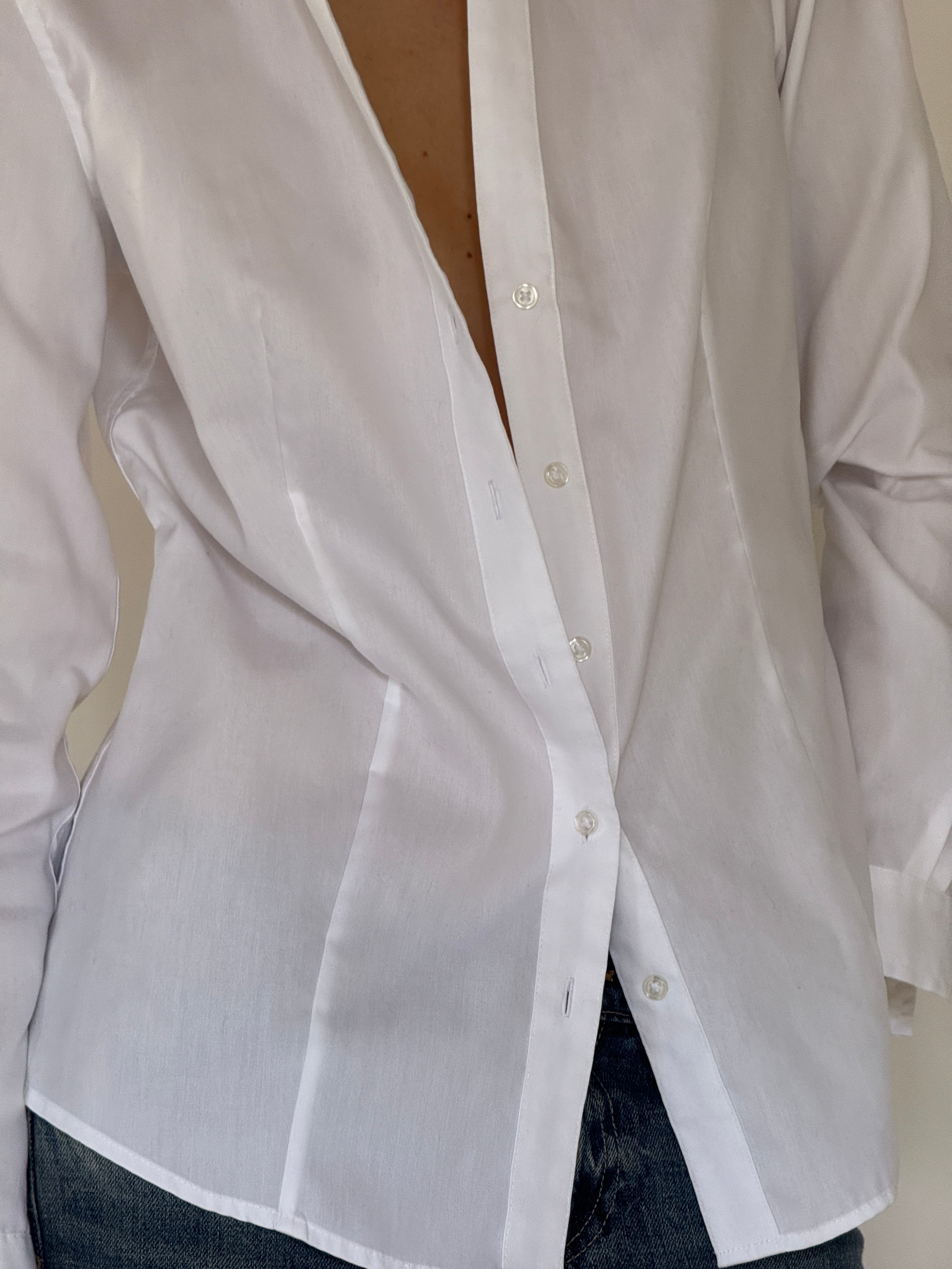 Vintage white cotton shirt close-up front detail