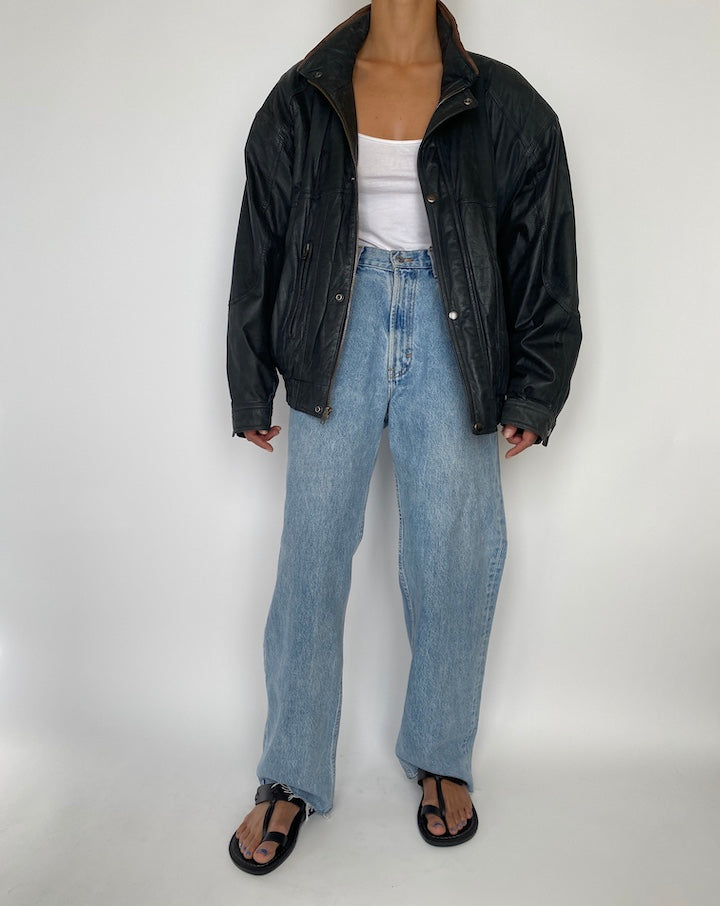VINTAGE OVERSIZED BLACK LEATHER JACKET 2848