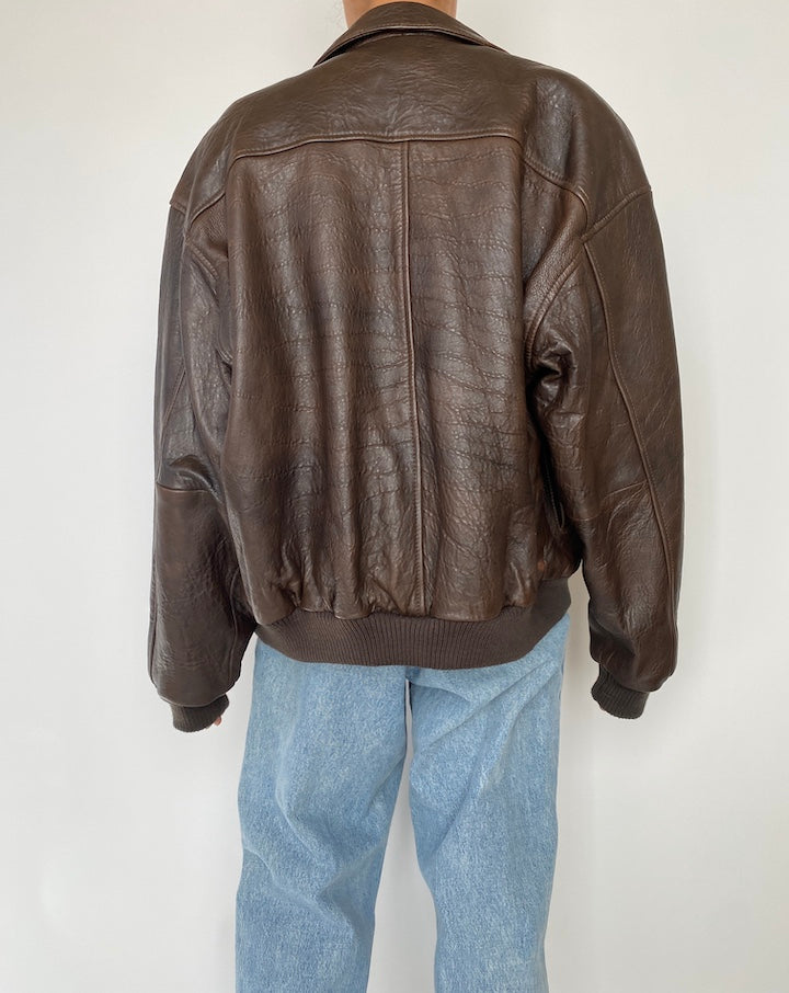 VINTAGE OVERSIZED DARK BROWN BOXY LEATHER JACKET 2850