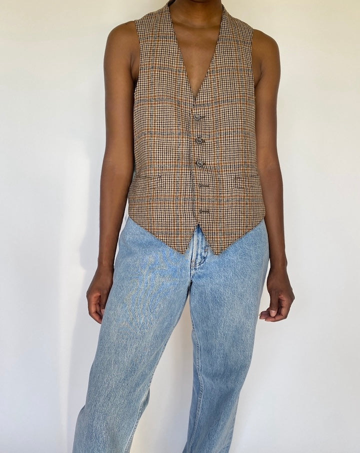 VINTAGE BEIGE CHECKED VEST 3736