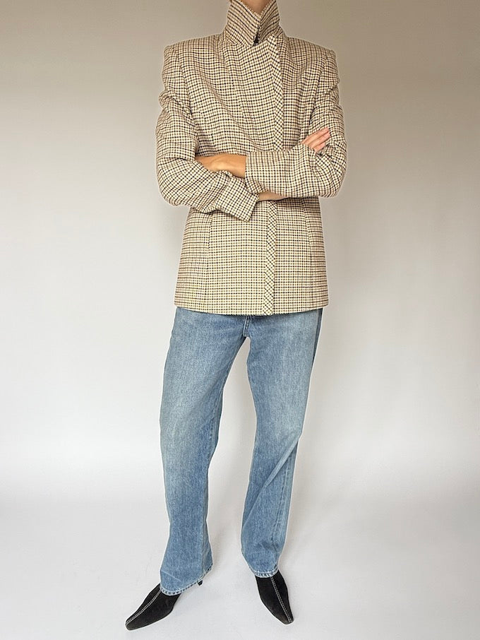 Vintage Houndstooth Blazer in Beige Tones 6150