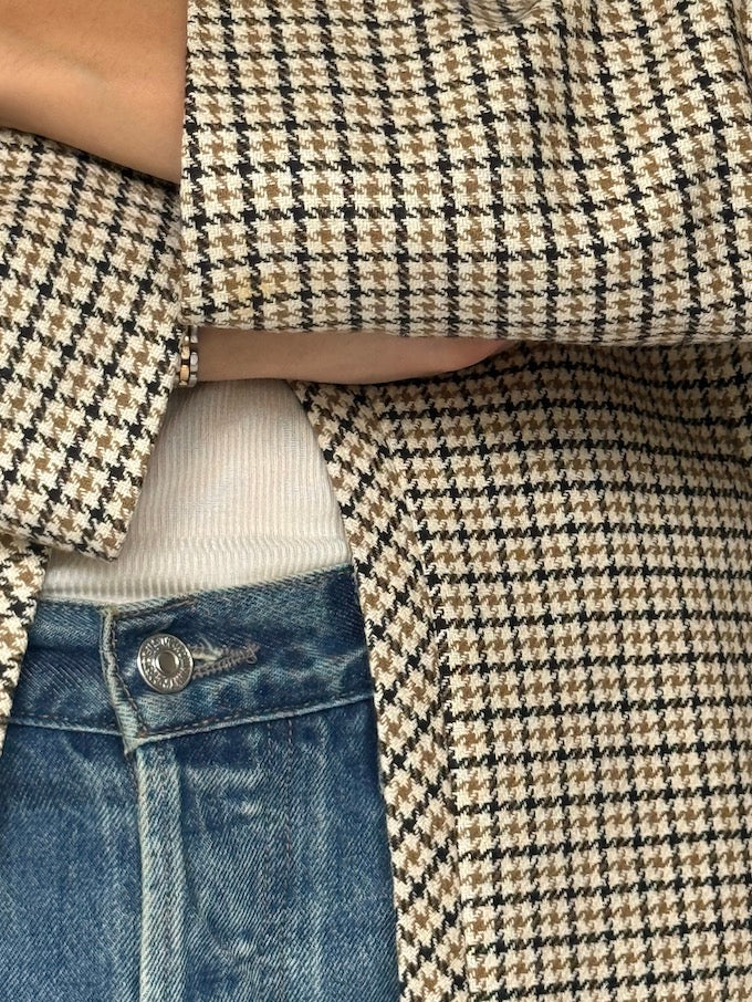 Vintage Houndstooth Blazer in Beige Tones 6150