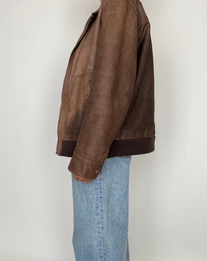 VINTAGE BROWN OVERSIZED LEATHER JACKET 2851