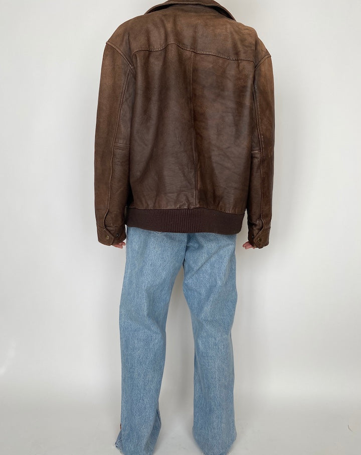 VINTAGE BROWN OVERSIZED LEATHER JACKET 2851
