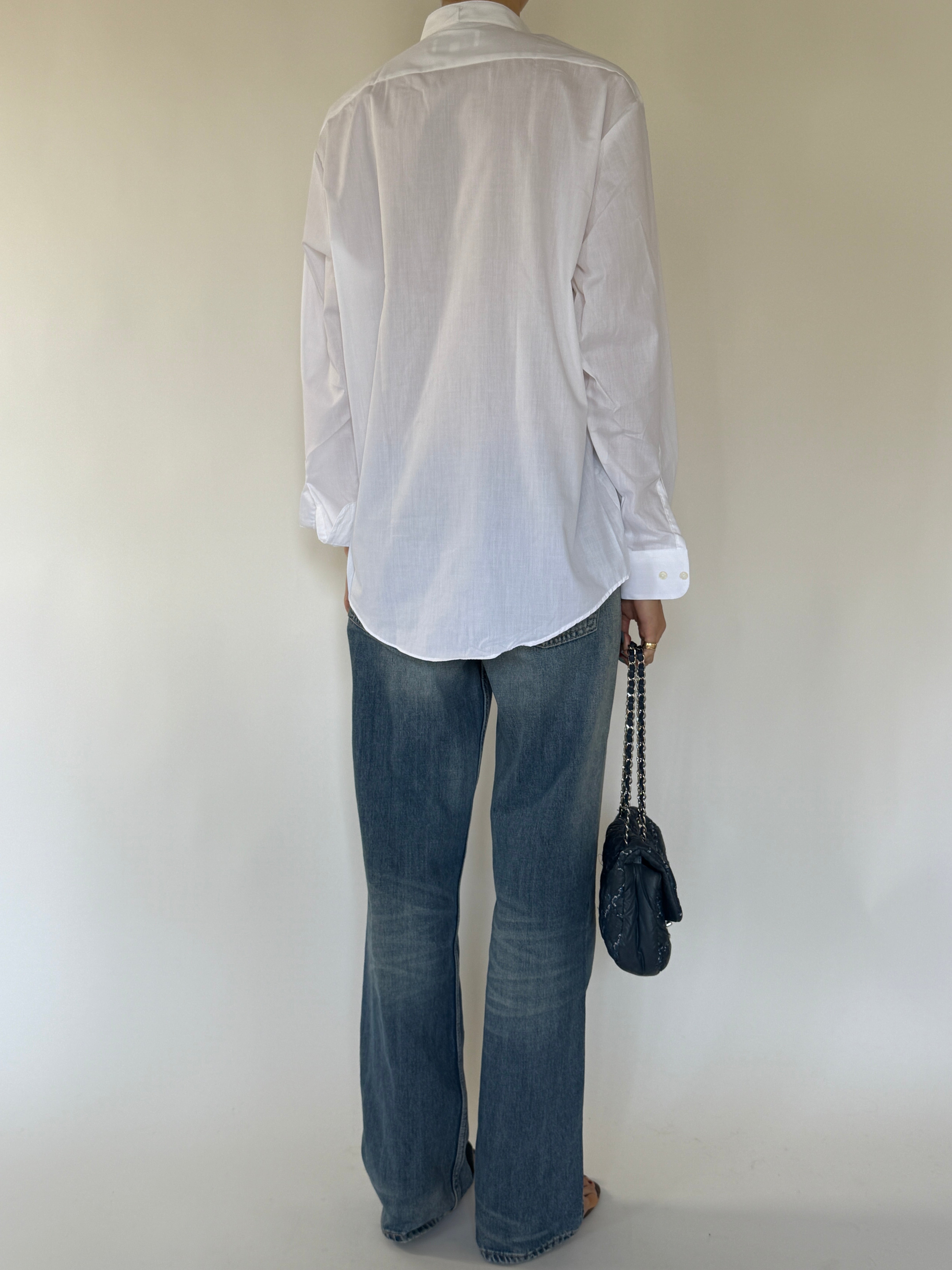 Vintage white menswear-inspired cotton shirt back view