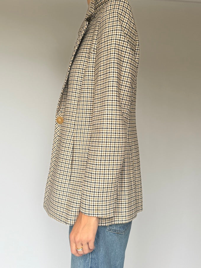 Vintage Houndstooth Blazer in Beige Tones 6150