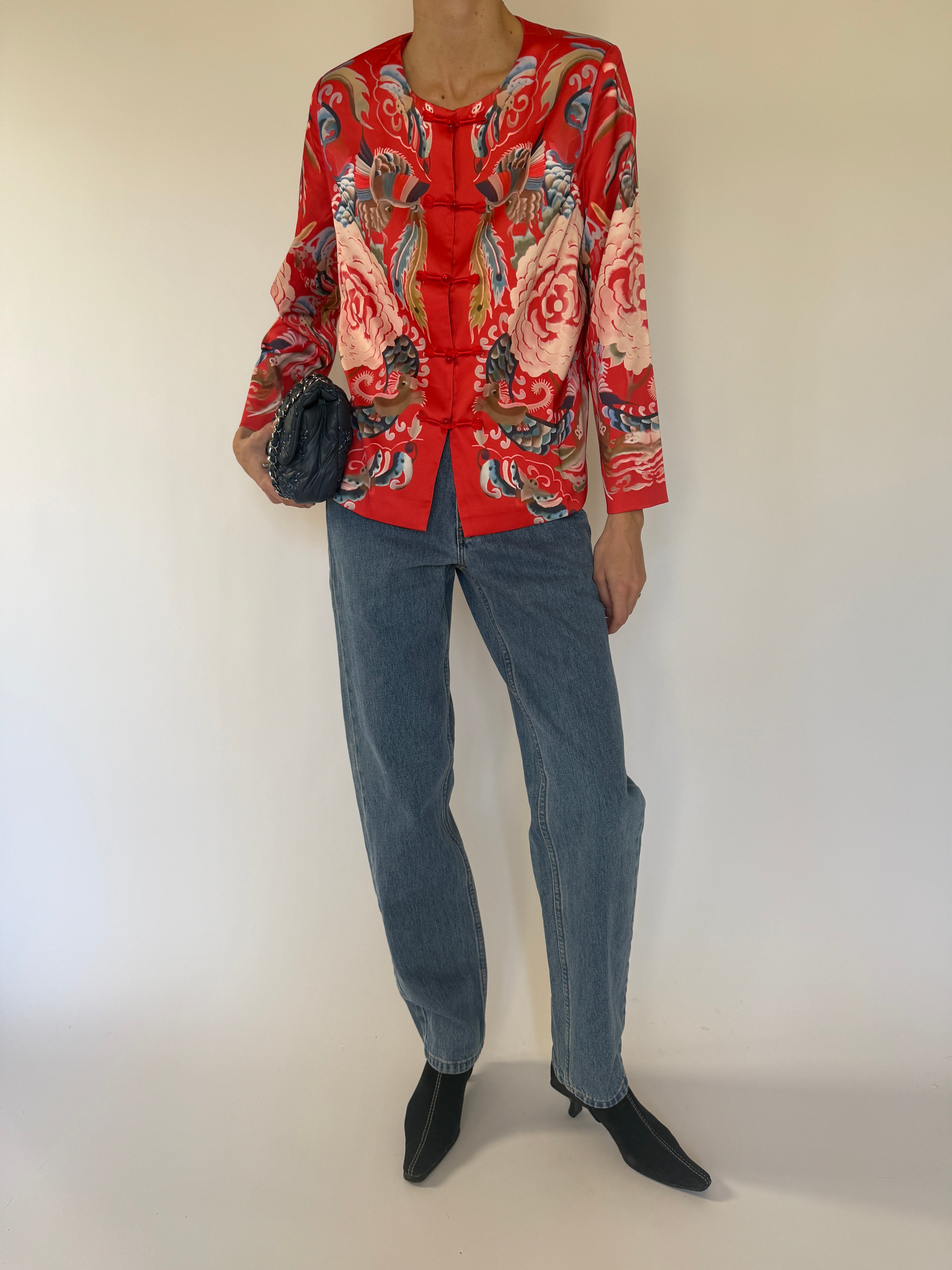 Vintage red frog closure jacket front view