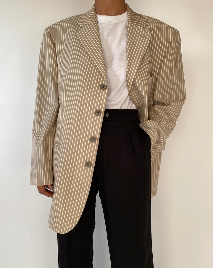 VINTAGE BEIGE SINGLE BREASTED STRIPED BLAZER 2353