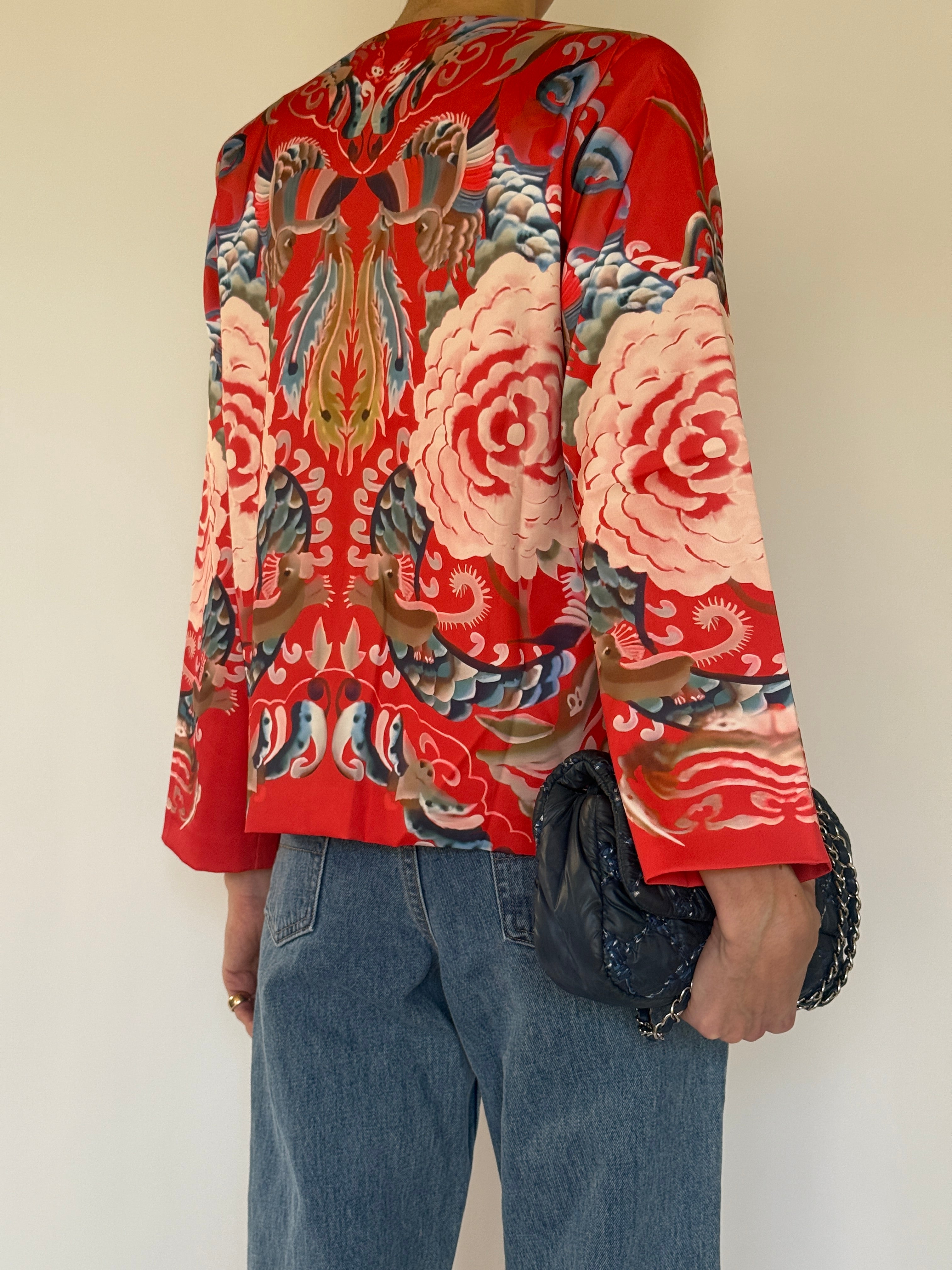 Vintage red frog closure jacket back view