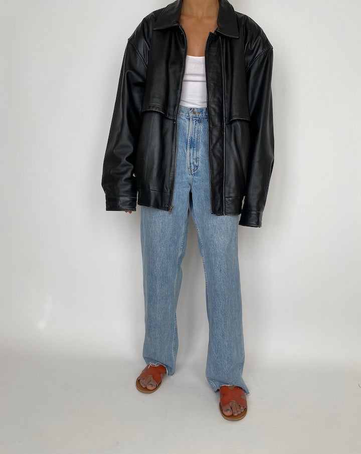 VINTAGE BLACK OVERSIZED LEATHER JACKET 2854