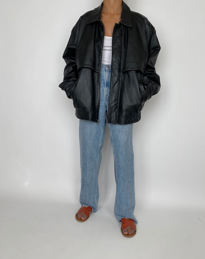 VINTAGE BLACK OVERSIZED LEATHER JACKET 2854