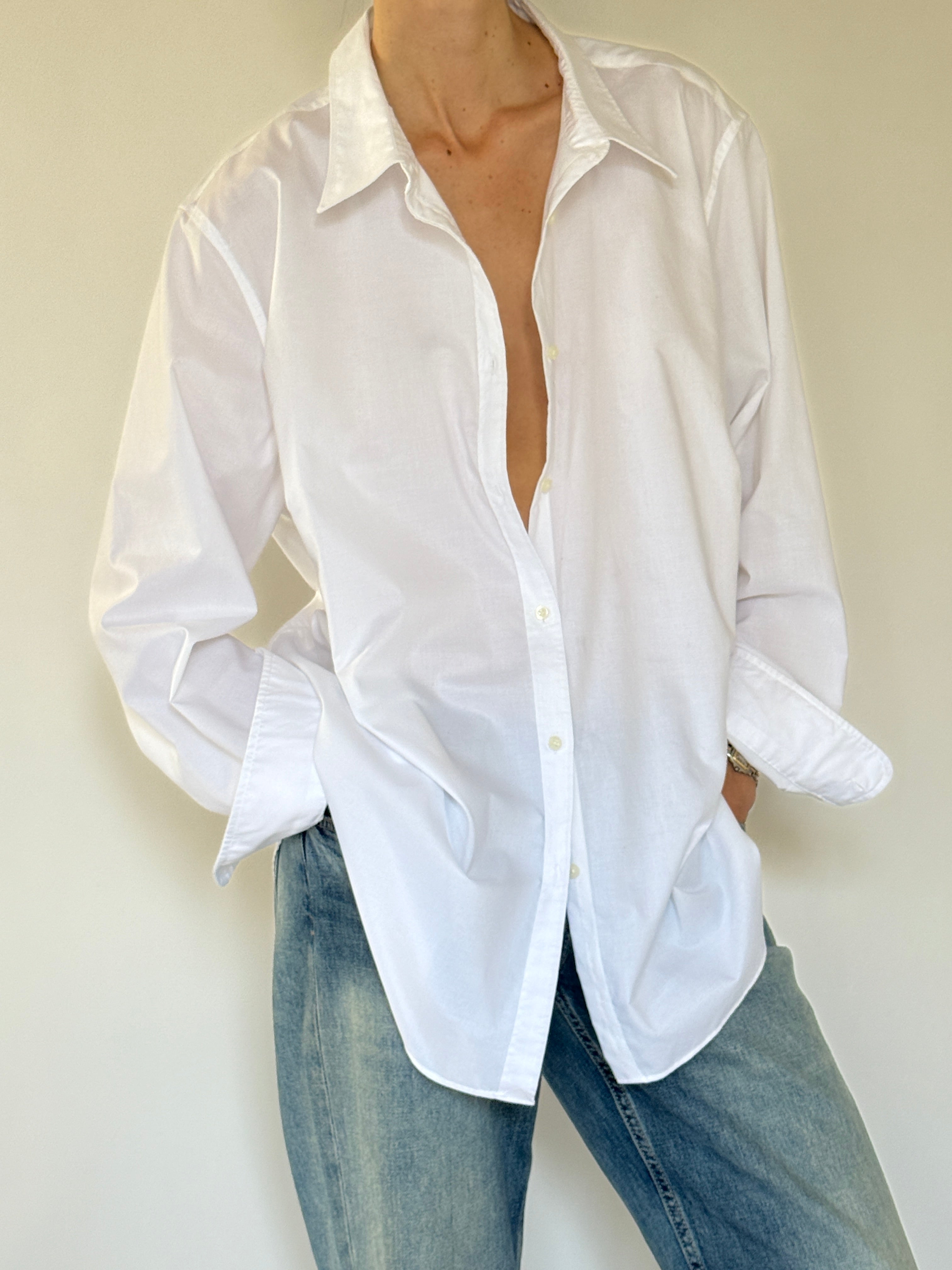 Vintage oversized white button-up shirt front view