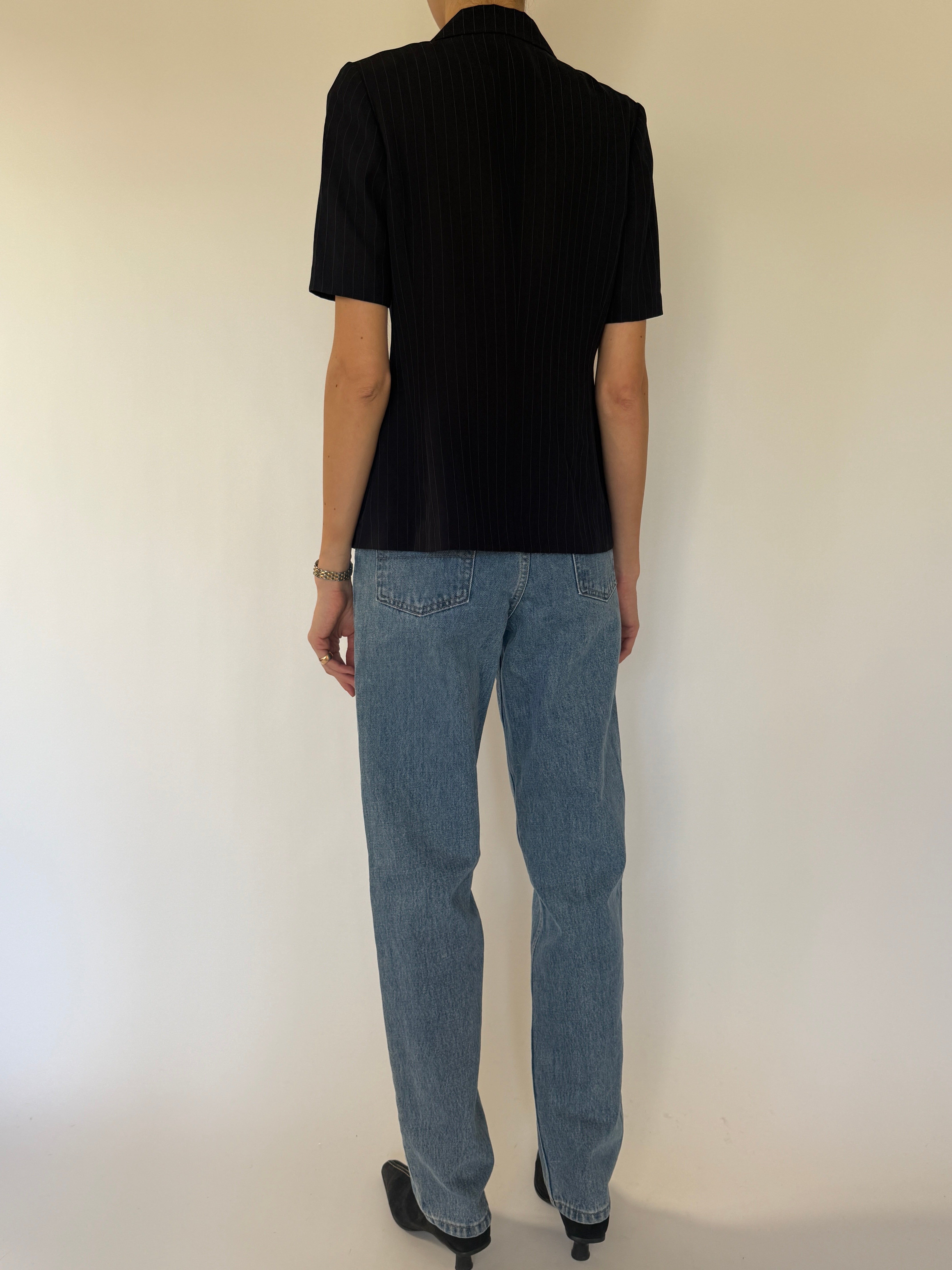 Vintage short sleeve pinstripe blazer back view