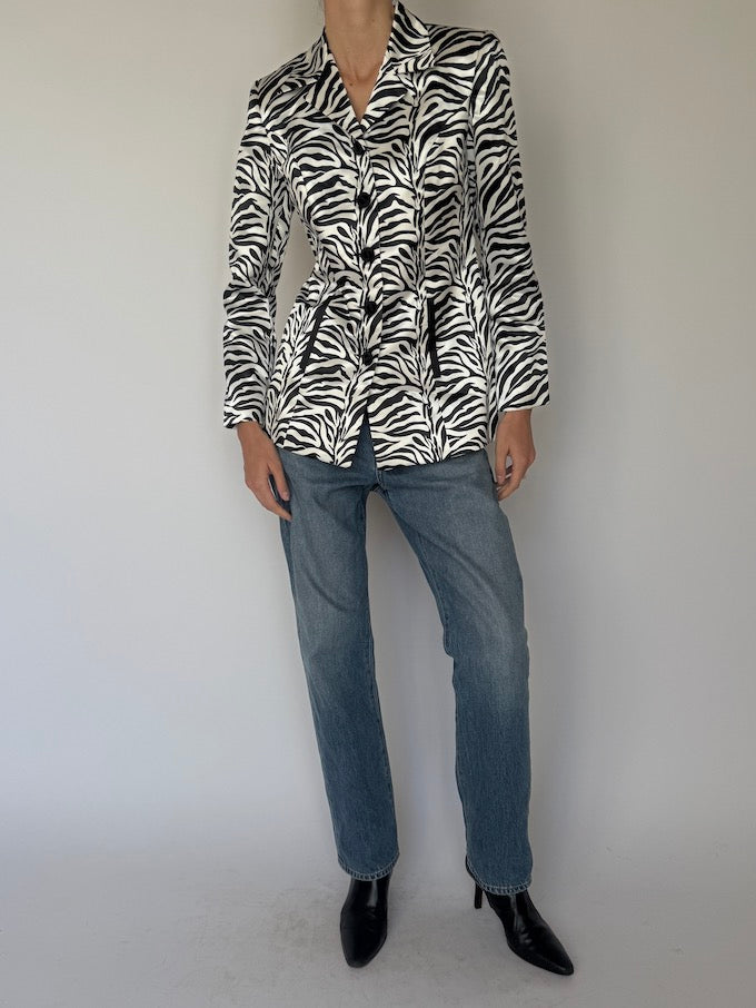 Vintage Zebra Print Fitted Blazer