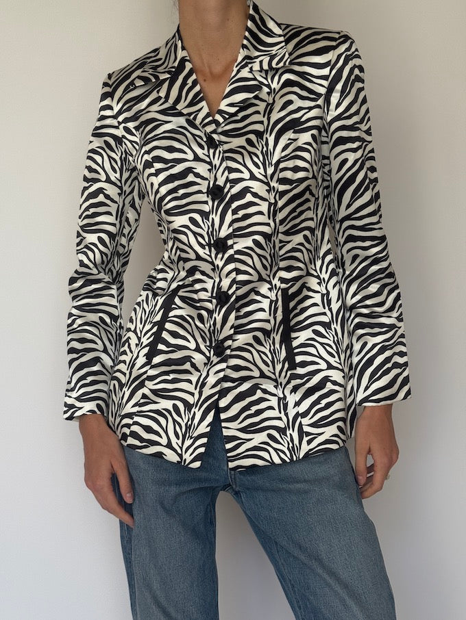 Vintage Zebra Print Fitted Blazer