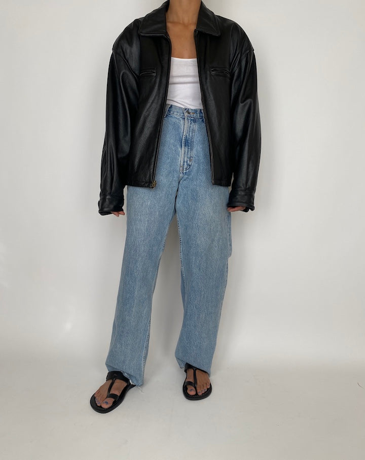 VINTAGE BLACK OVERSIZED LEATHER JACKET 2858