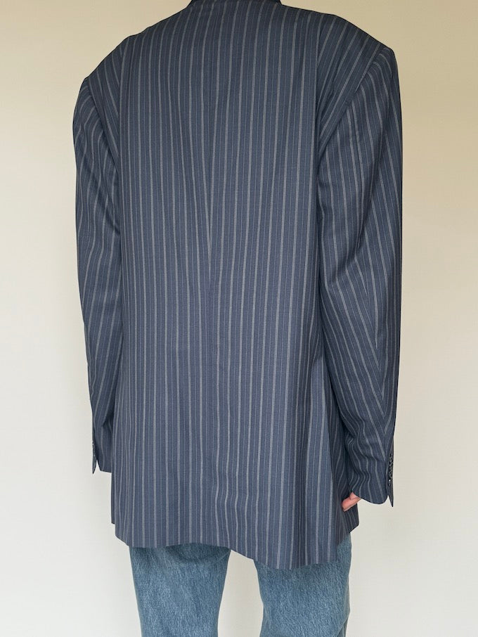 Vintage Striped Virgin Wool Blazer Navy 5962