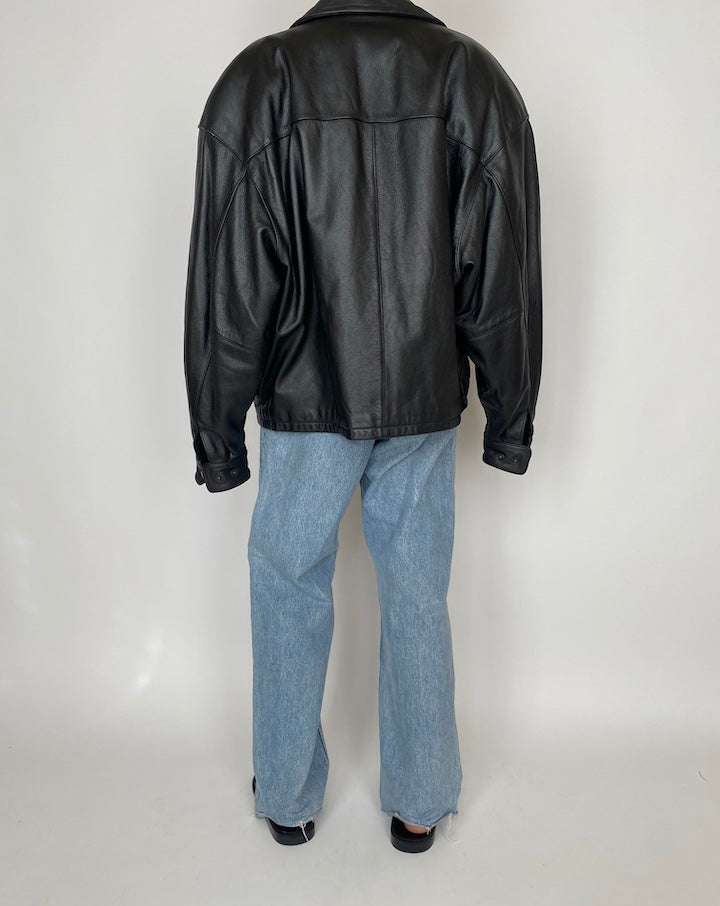 VINTAGE BLACK OVERSIZED LEATHER JACKET 2858