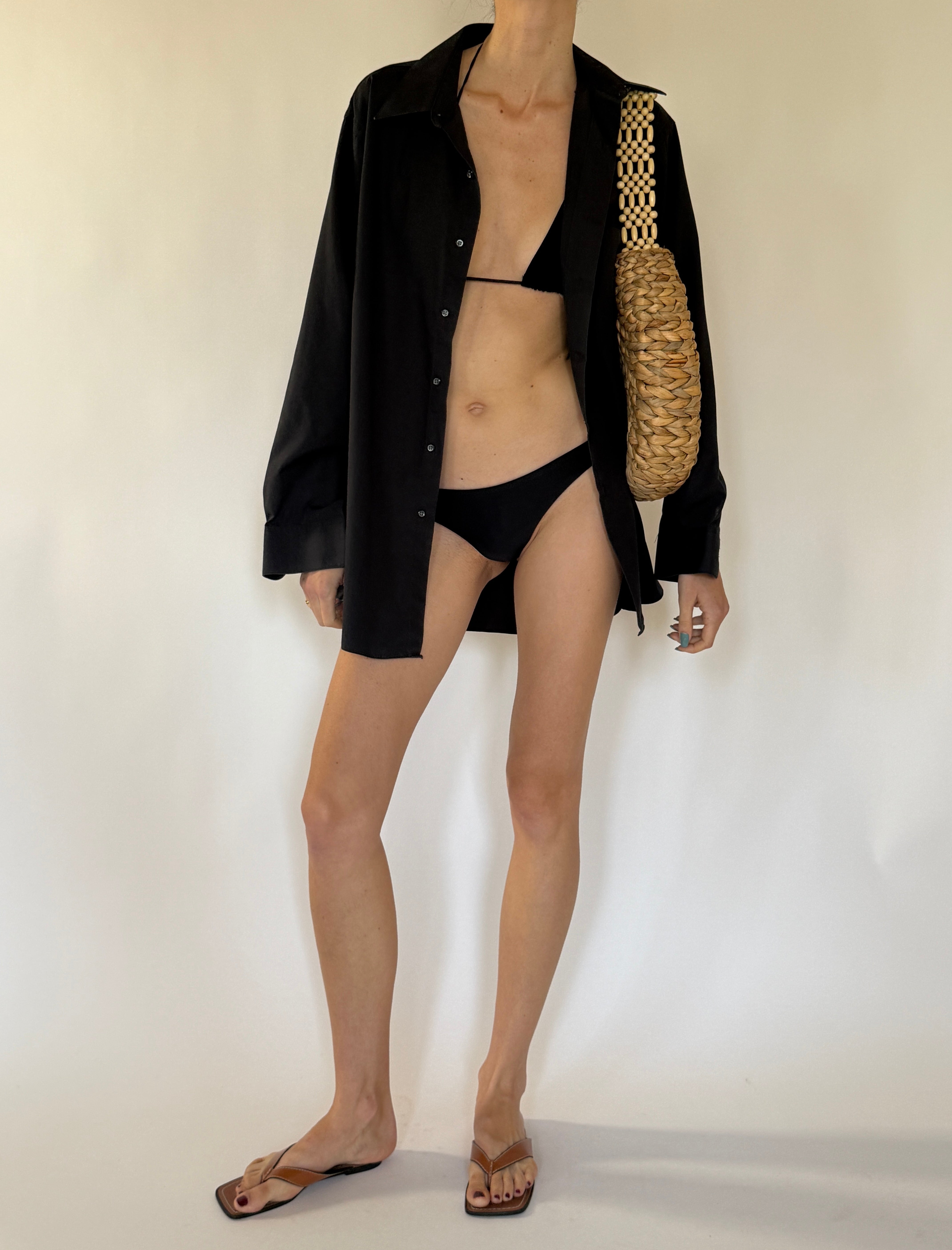 Vintage black oversized button-down shirt front view