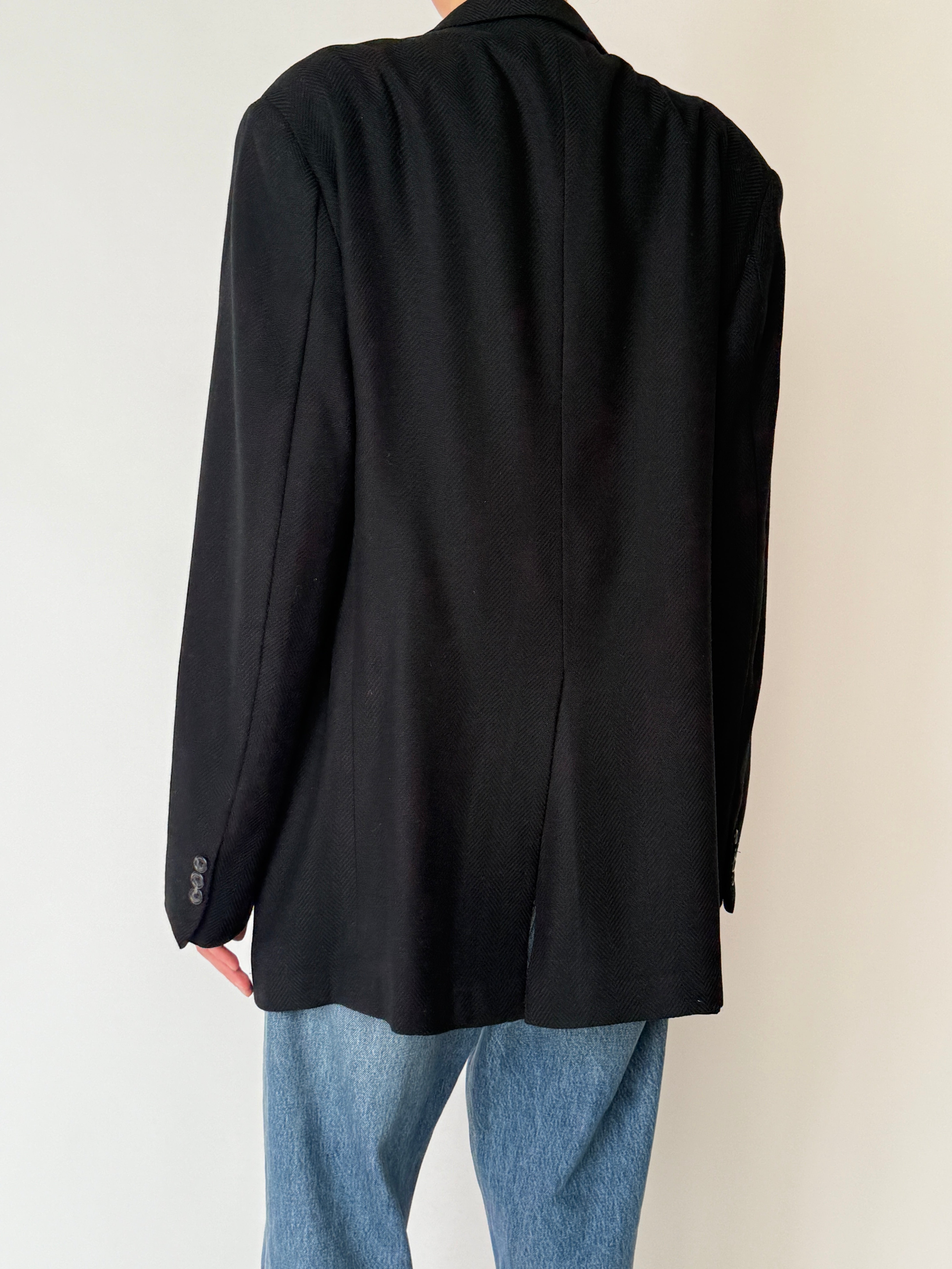 Vintage classic wool blazer with soft structure black back view