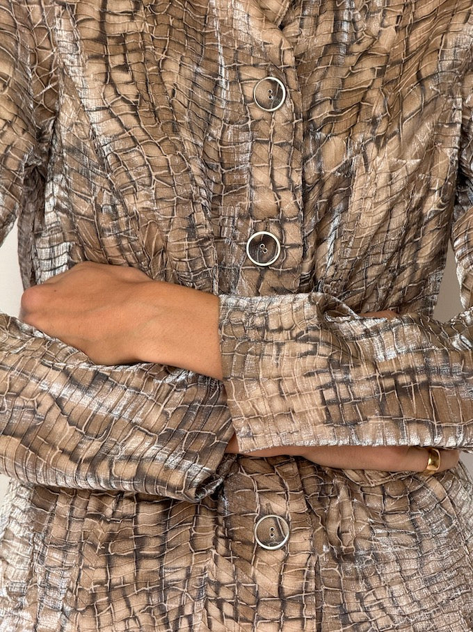 Vintage Croc-Effect Button-Up Jacket 6634