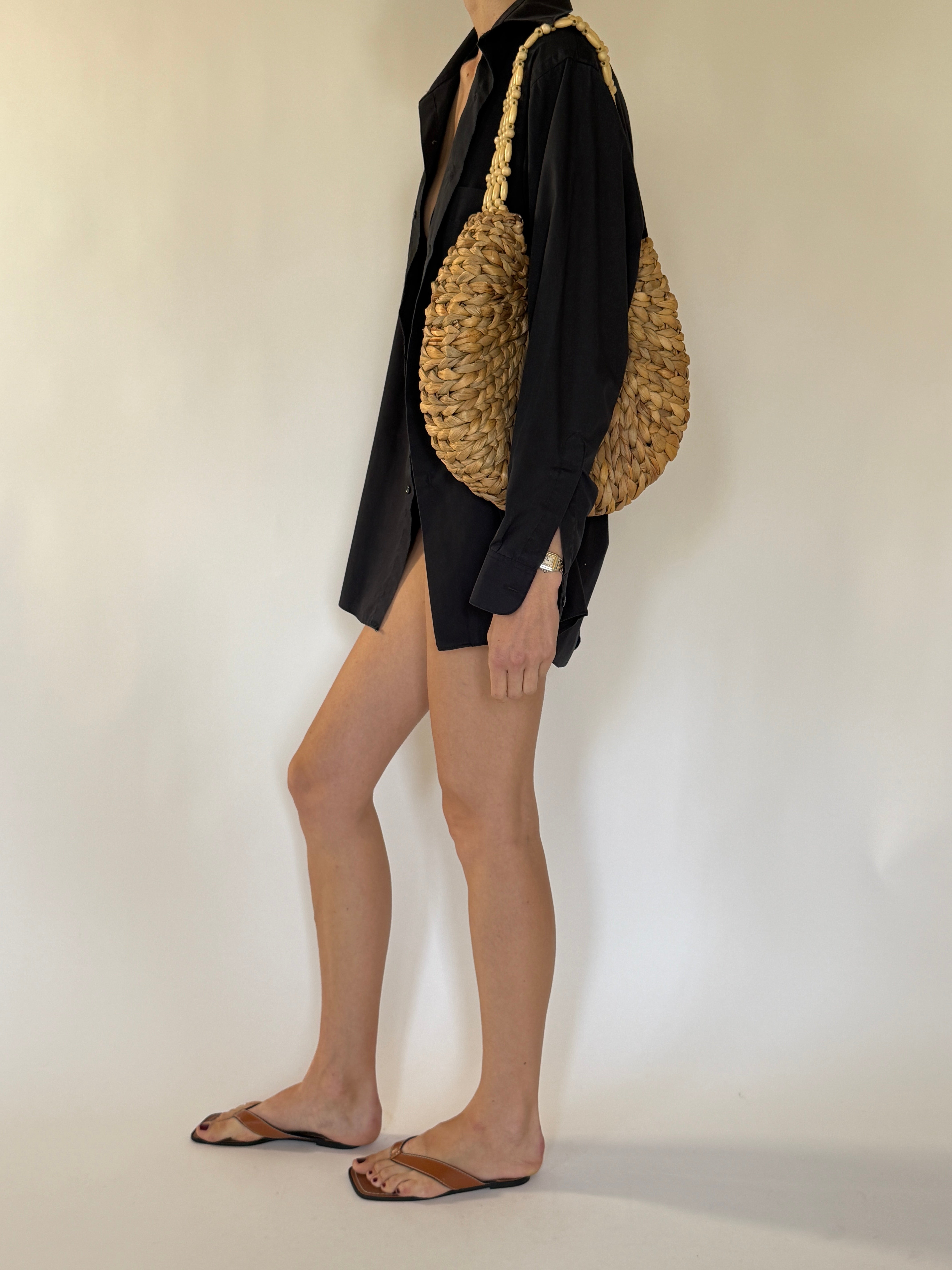 Vintage black oversized button-down shirt side view