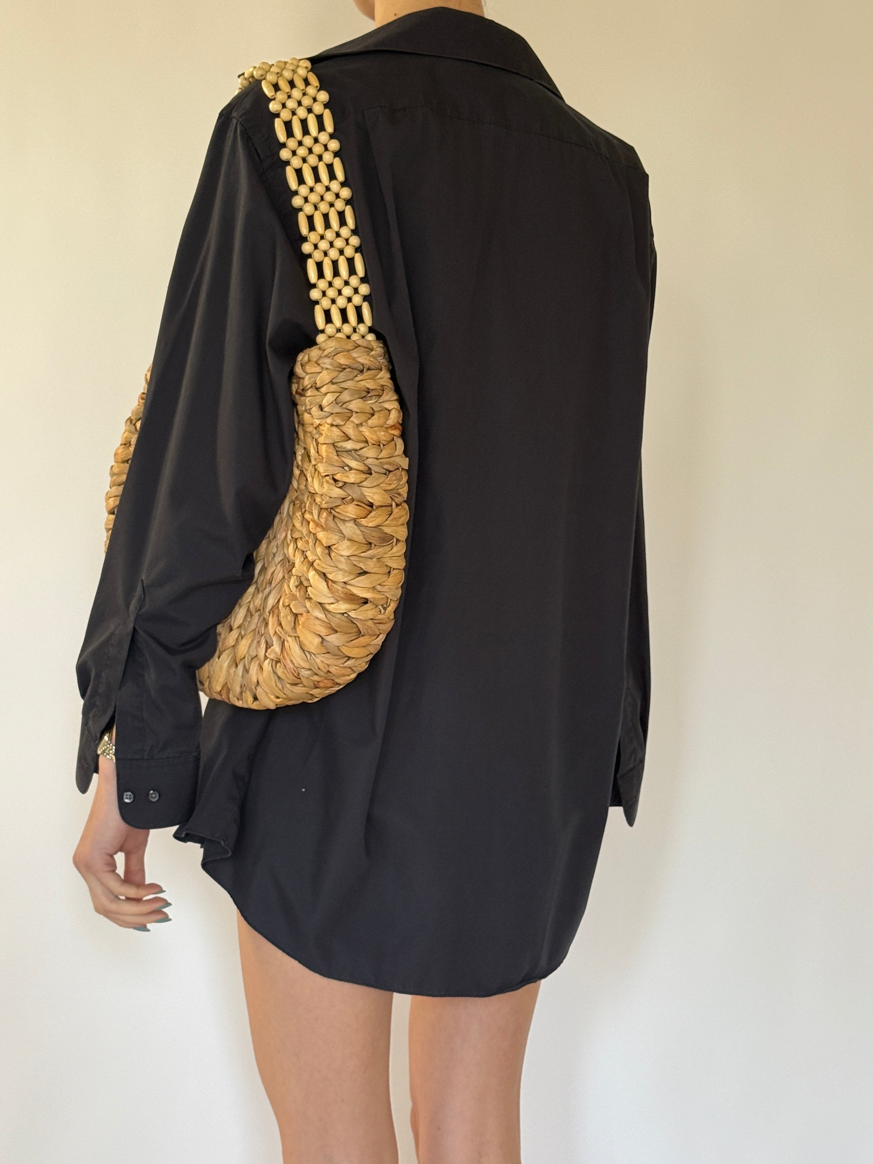 Vintage black oversized button-down shirt back view