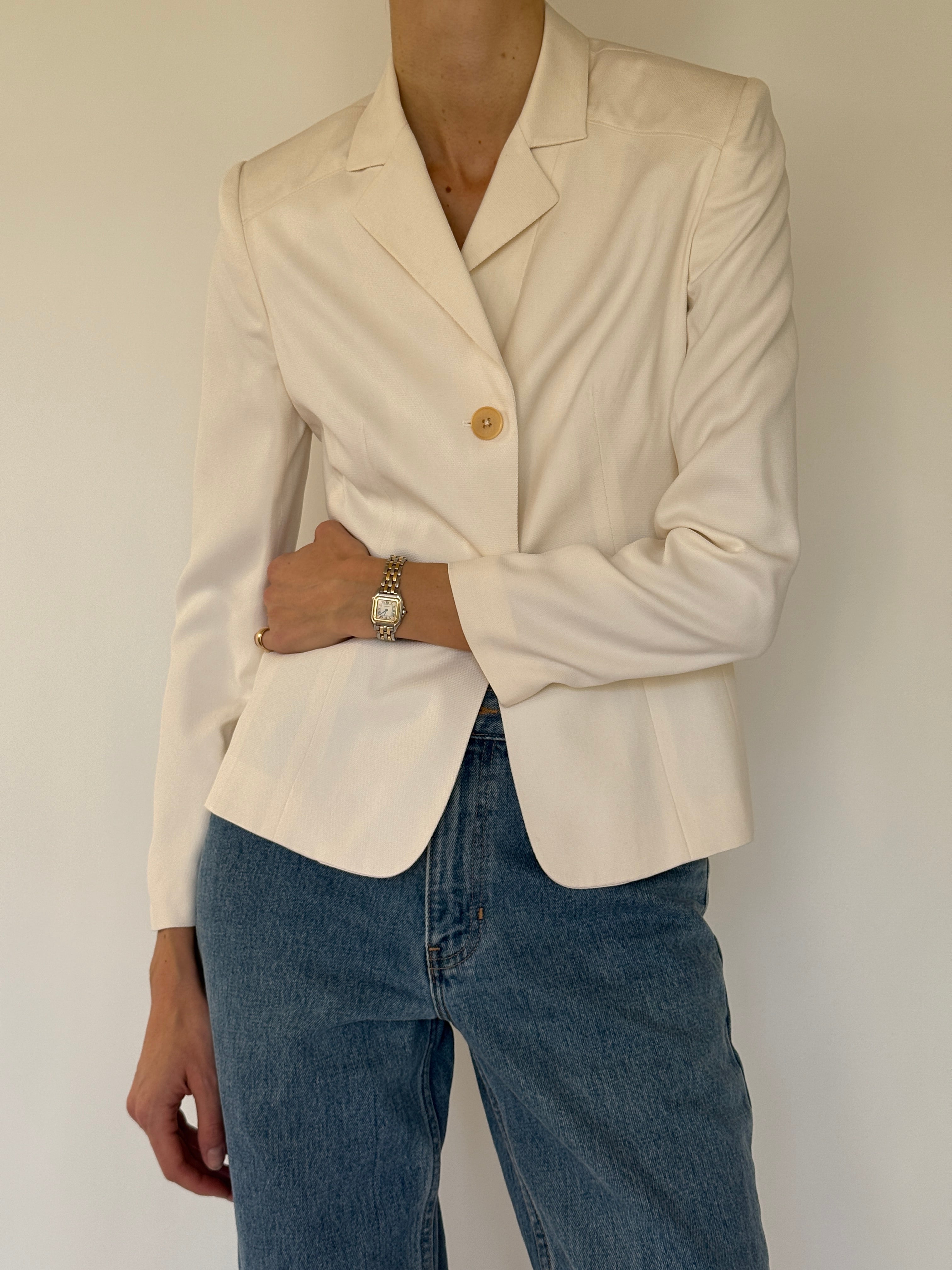 Vintage ivory tailored blazer button detail