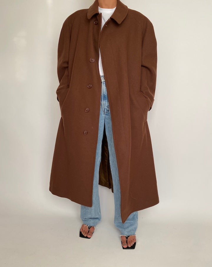 VINTAGE LONG BROWN WOOL COAT 2368