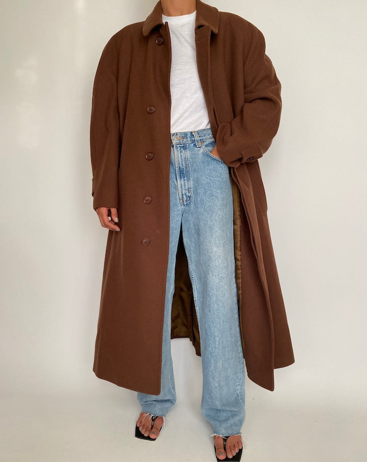 VINTAGE LONG BROWN WOOL COAT 2368
