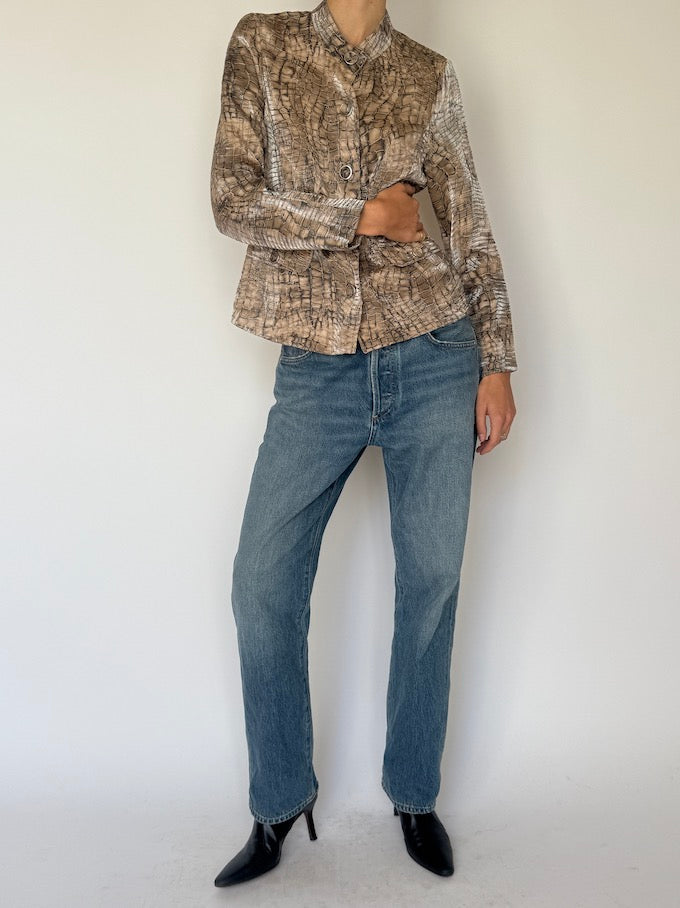 Vintage Croc-Effect Button-Up Jacket 6634