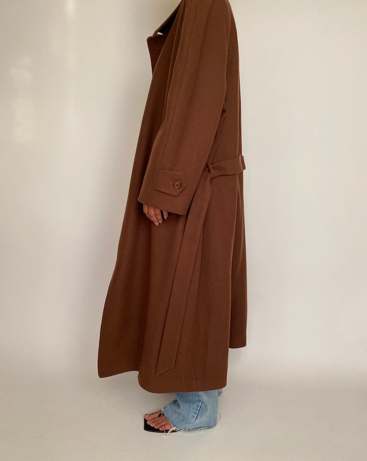 VINTAGE LONG BROWN WOOL COAT 2368