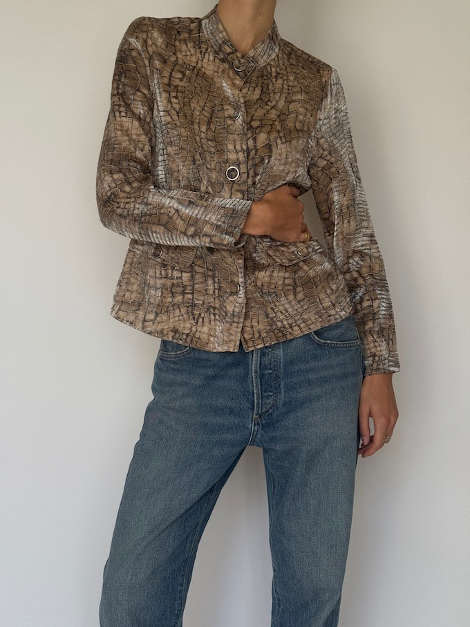Vintage Croc-Effect Button-Up Jacket 6634
