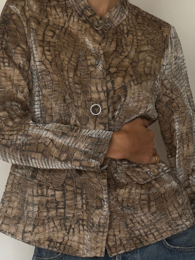 Vintage Croc-Effect Button-Up Jacket 6634