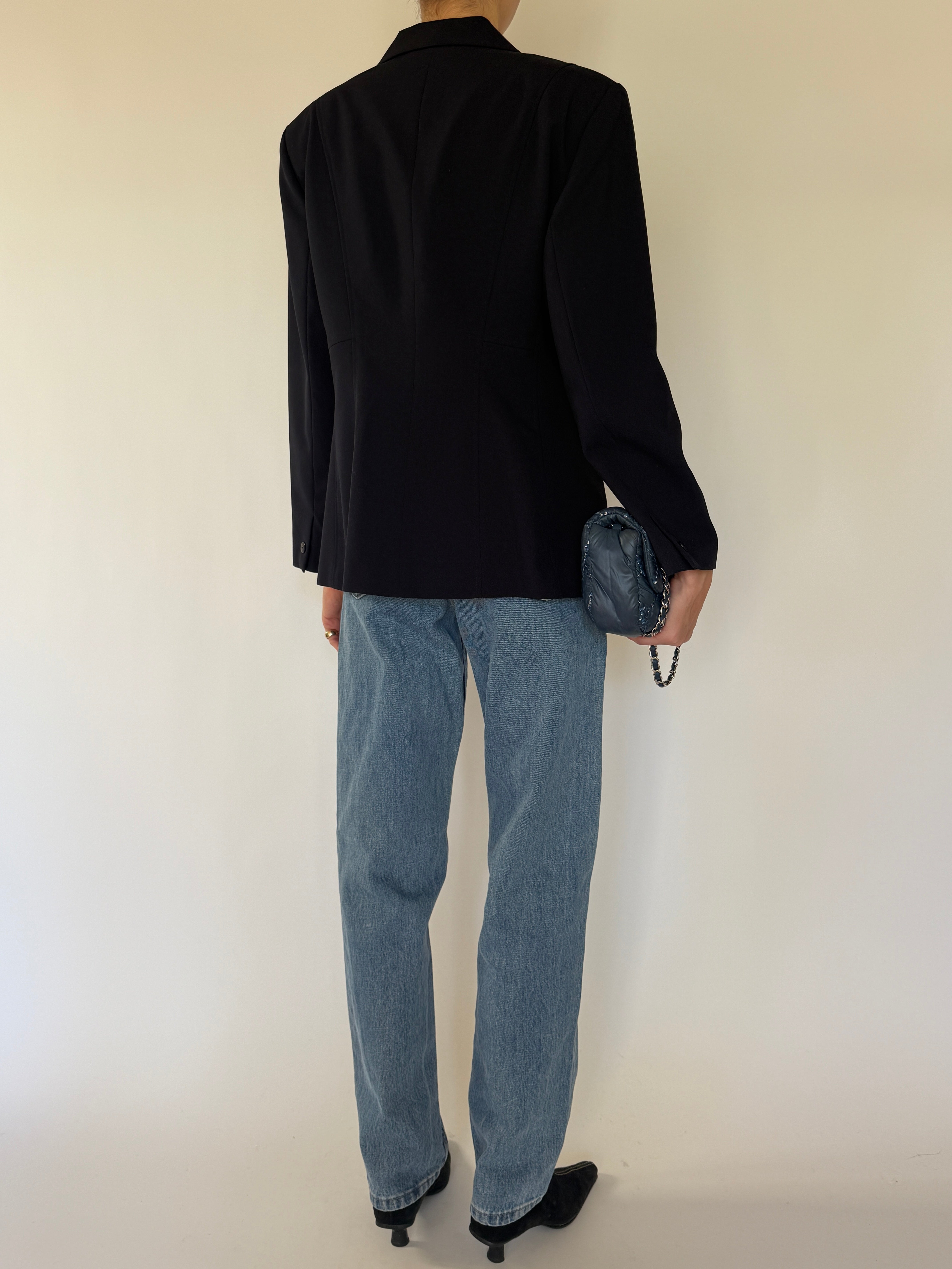 Vintage black single-button blazer back view