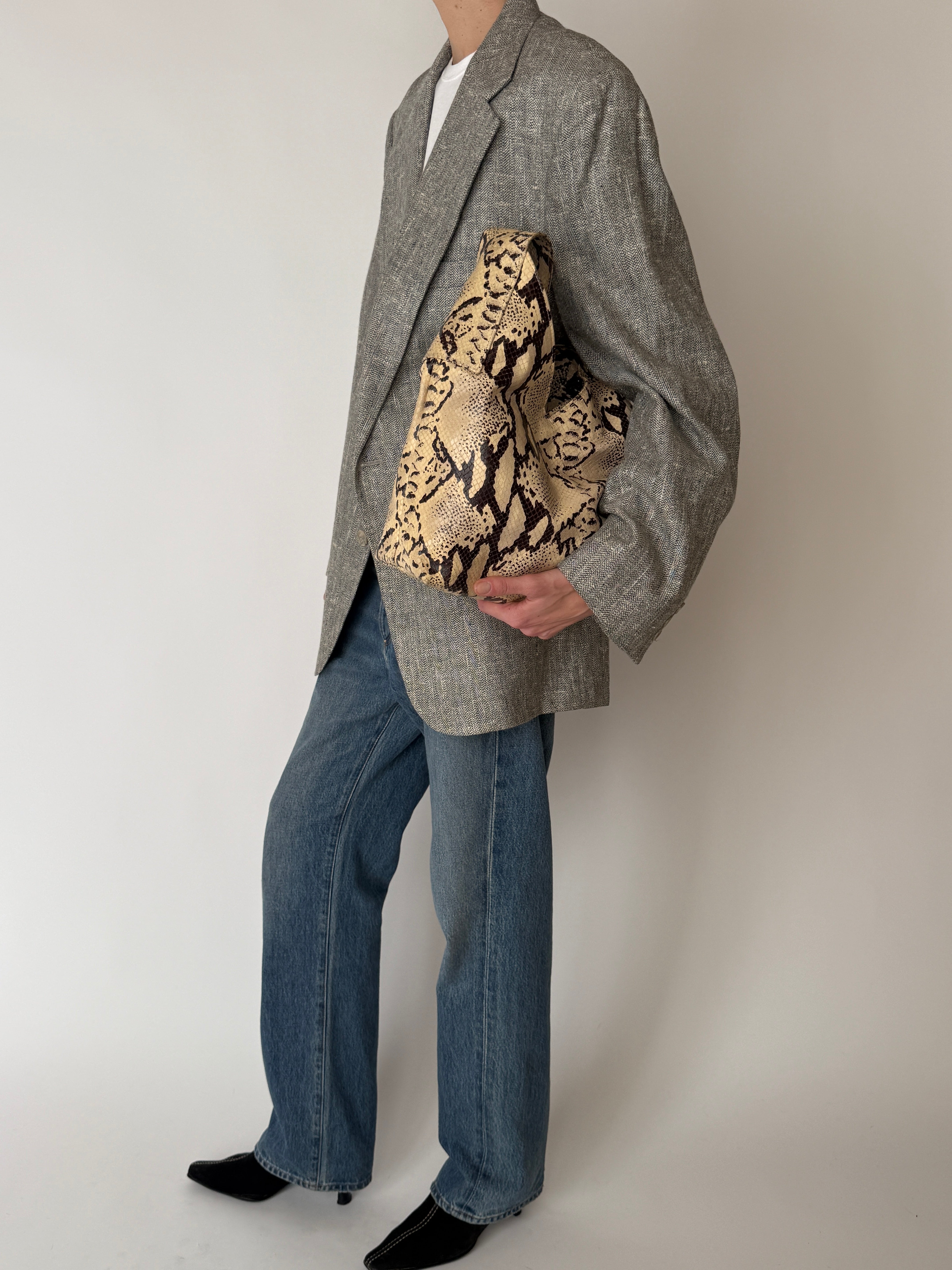 Vintage grey oversized blazer side profile view