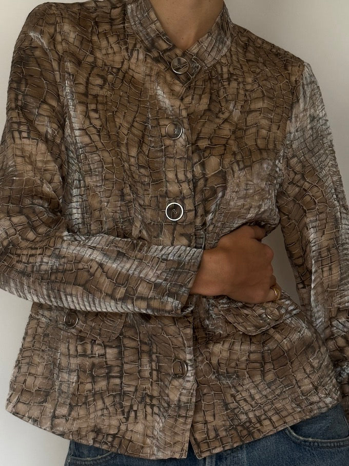 Vintage Croc-Effect Button-Up Jacket 6634