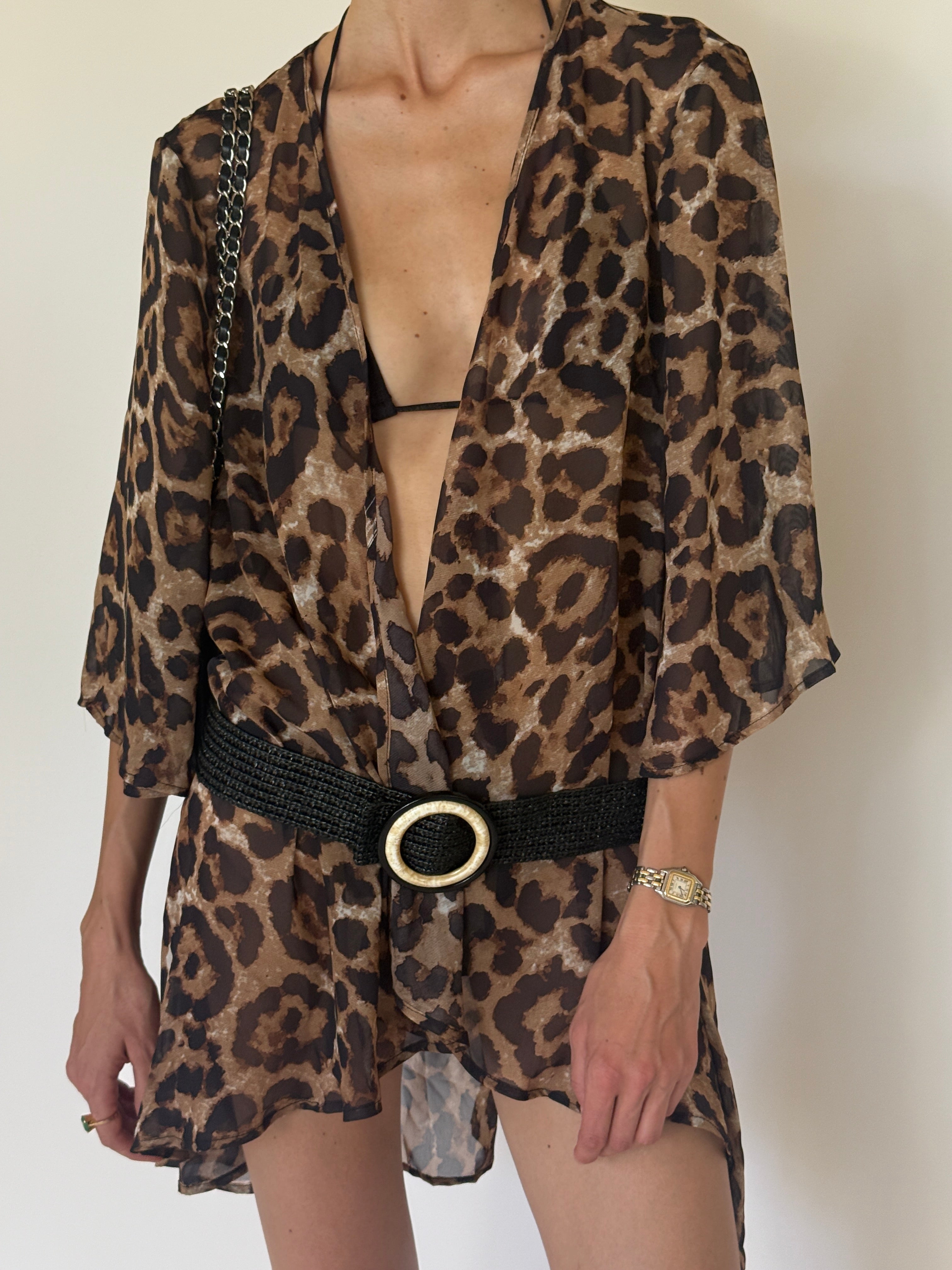 Vintage leopard print kimono front view