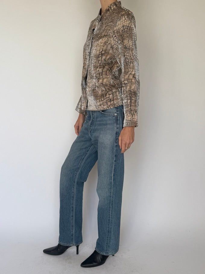 Vintage Croc-Effect Button-Up Jacket 6634