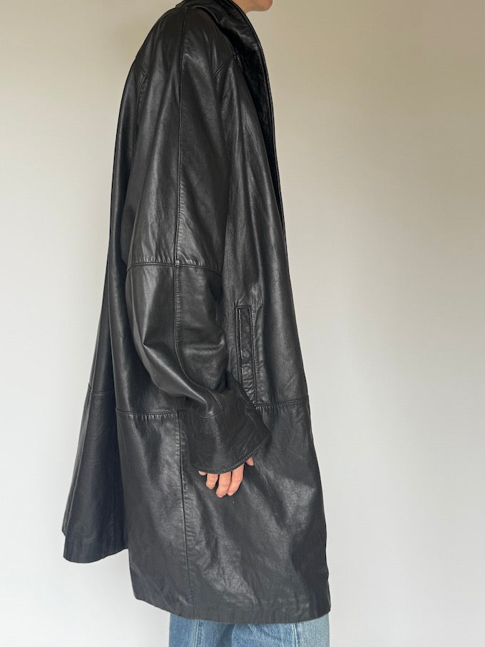 Vintage long leather coat black 6094