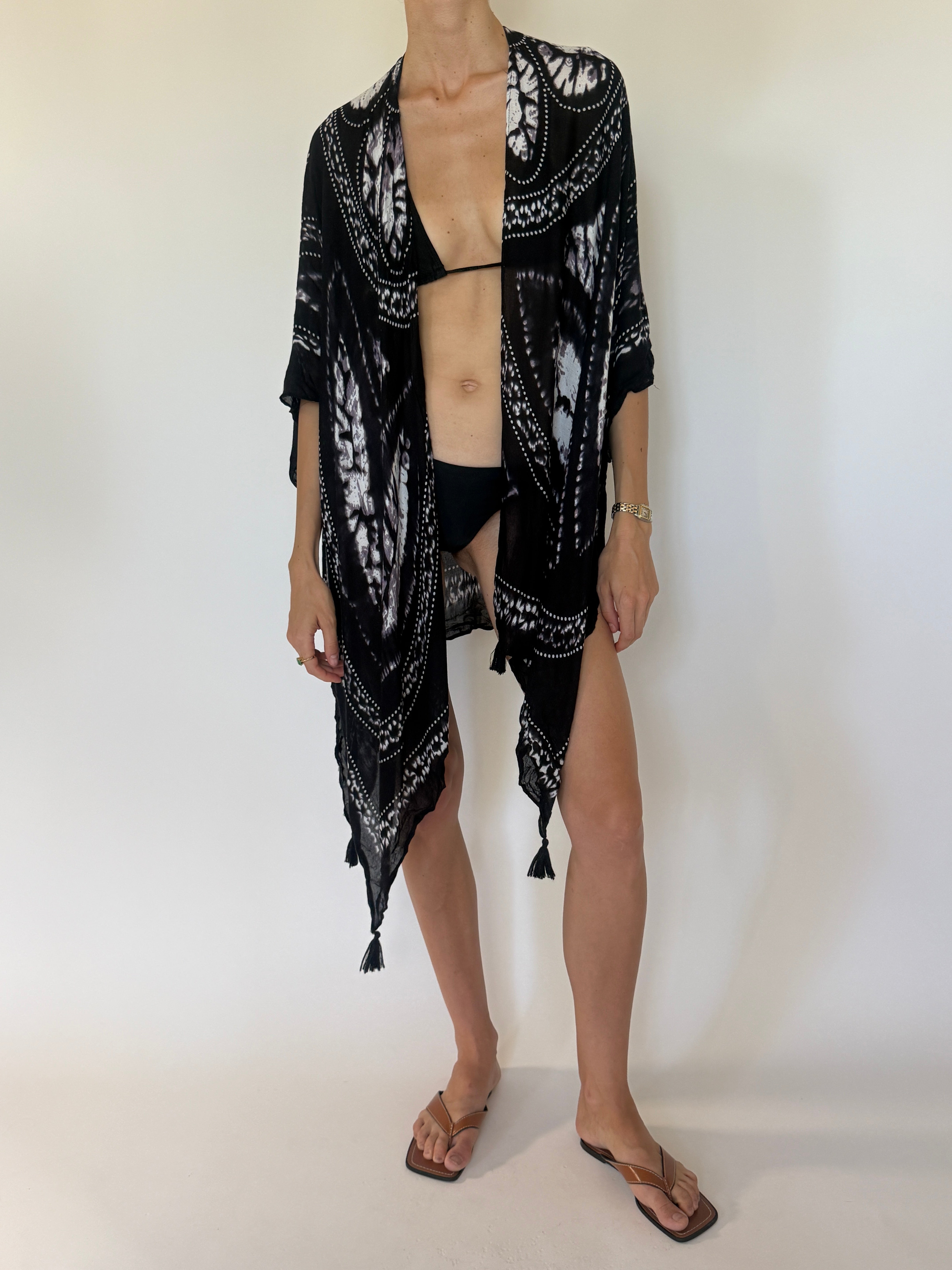 Vintage black kimono swim cover-up front view