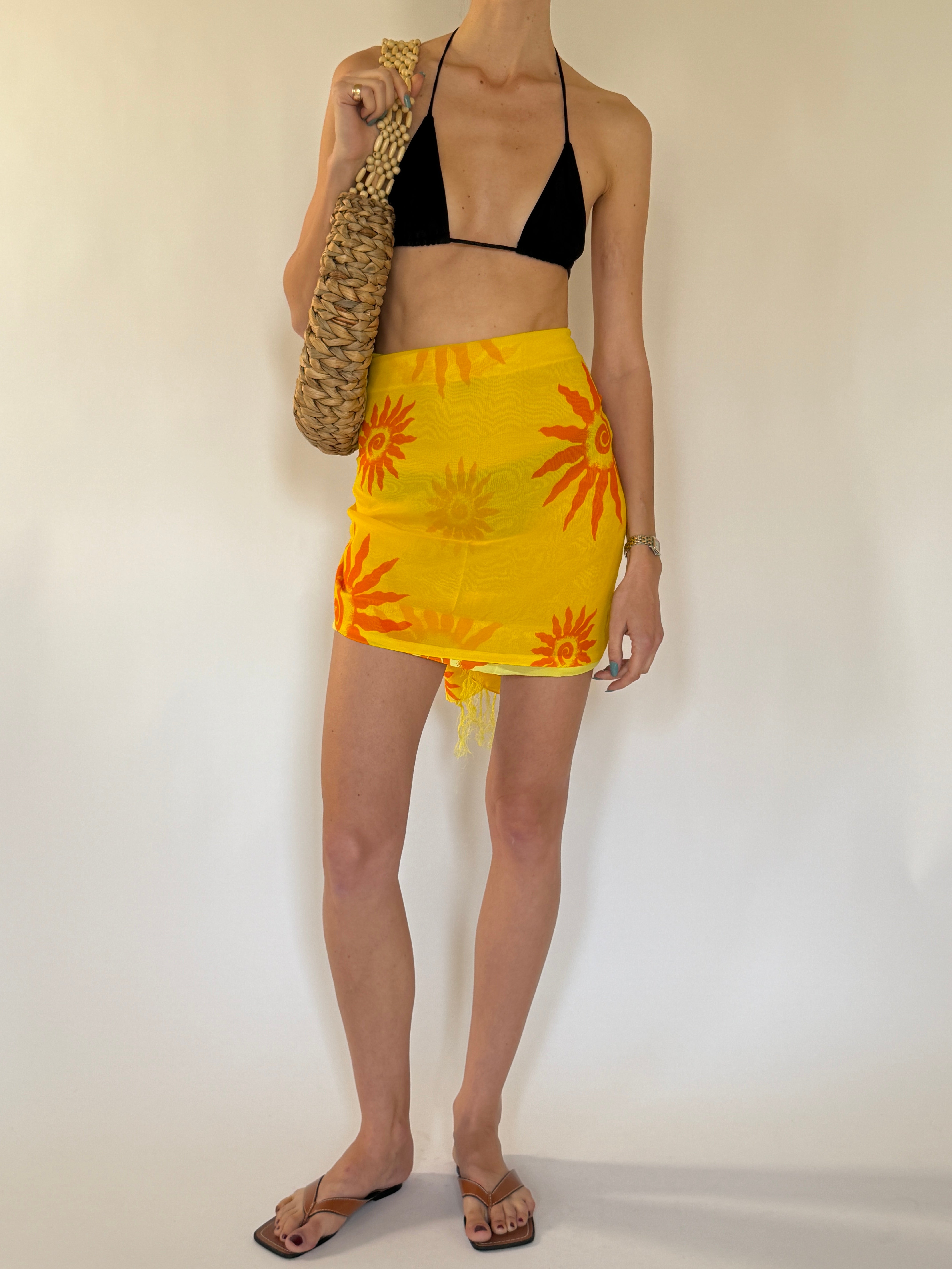 Vintage yellow sun print beach cover up full view