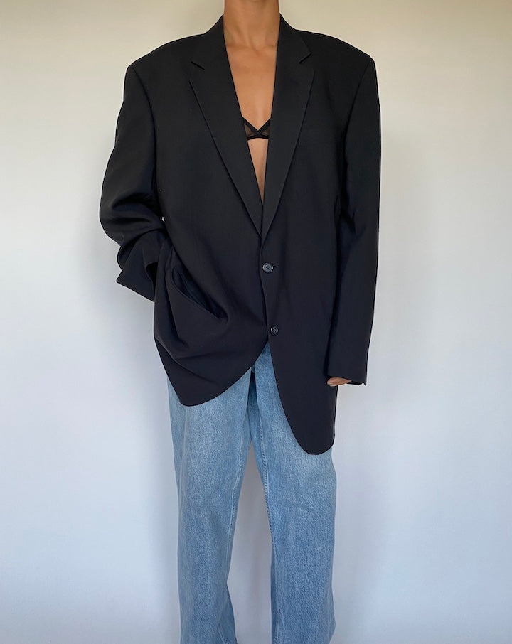 VINTAGE OVERSIZED BLACK WOOL BLAZER 1536