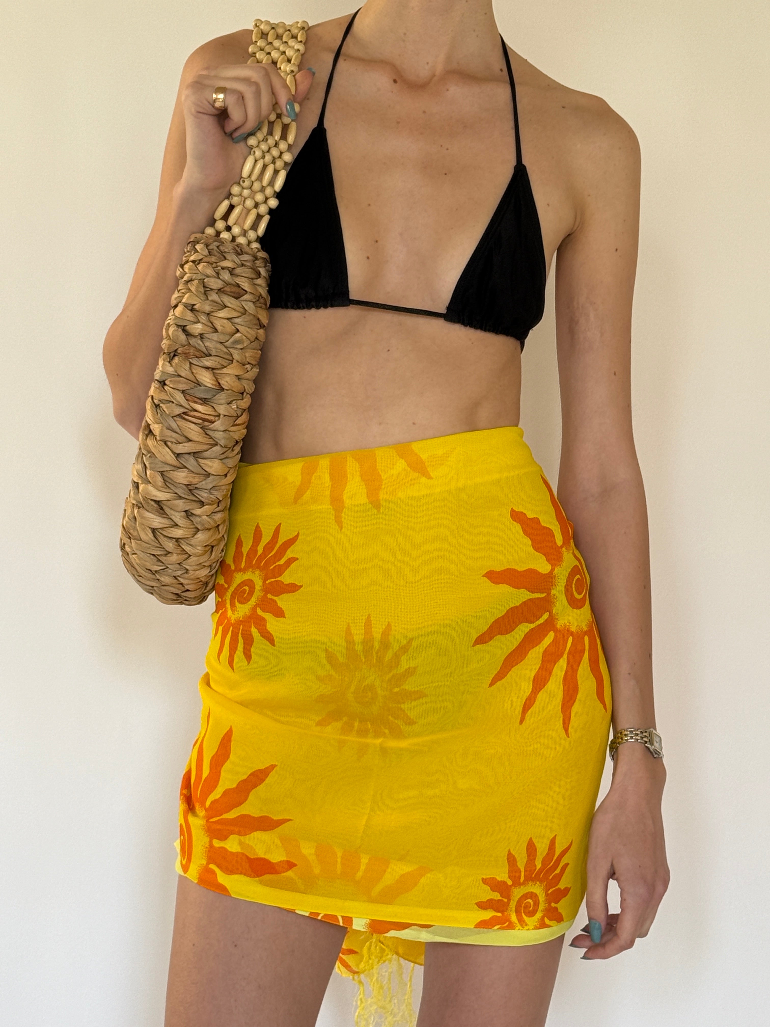 Vintage yellow sheer fabric close-up