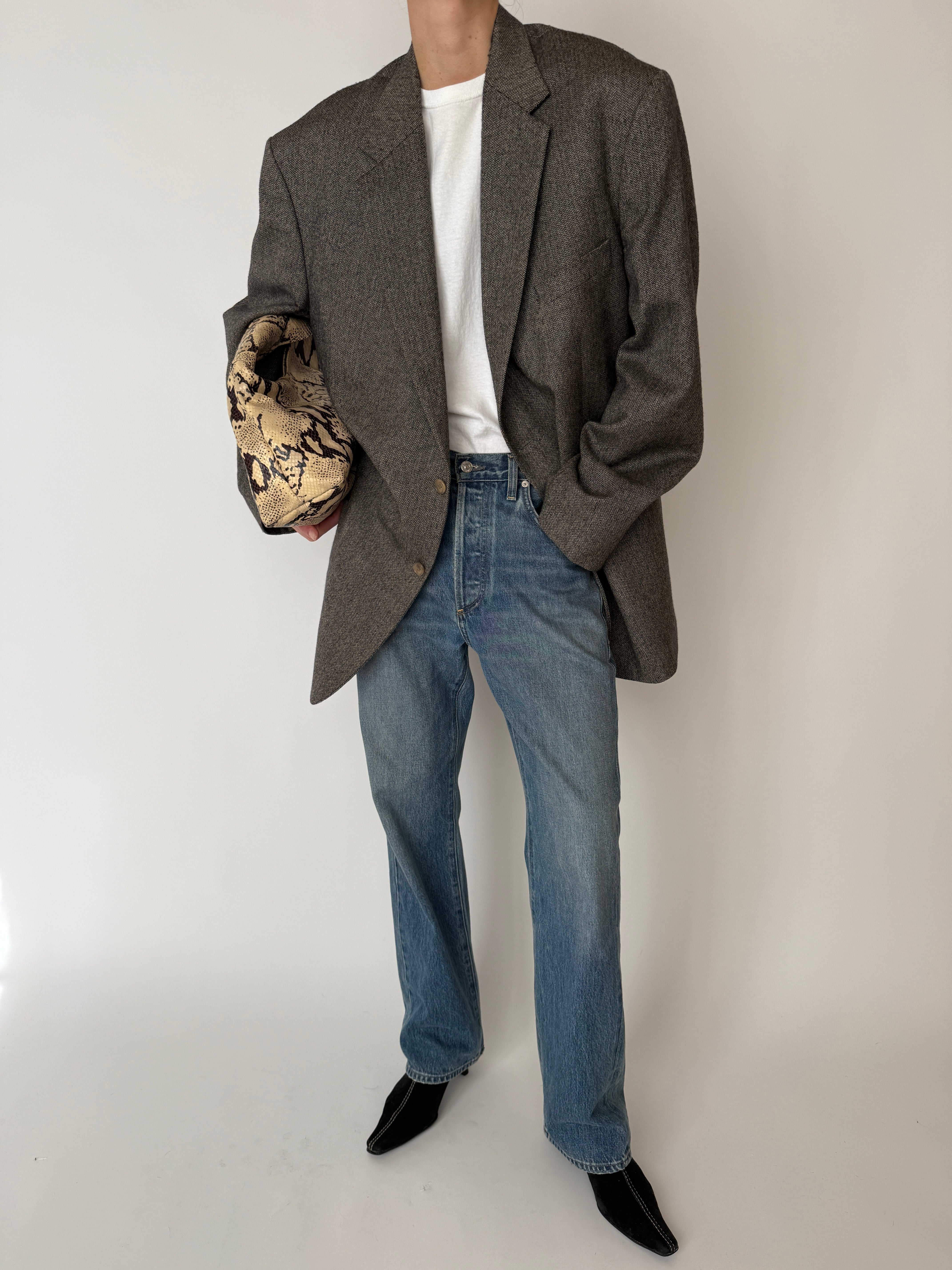 Vintage grey herringbone lambswool blazer front view