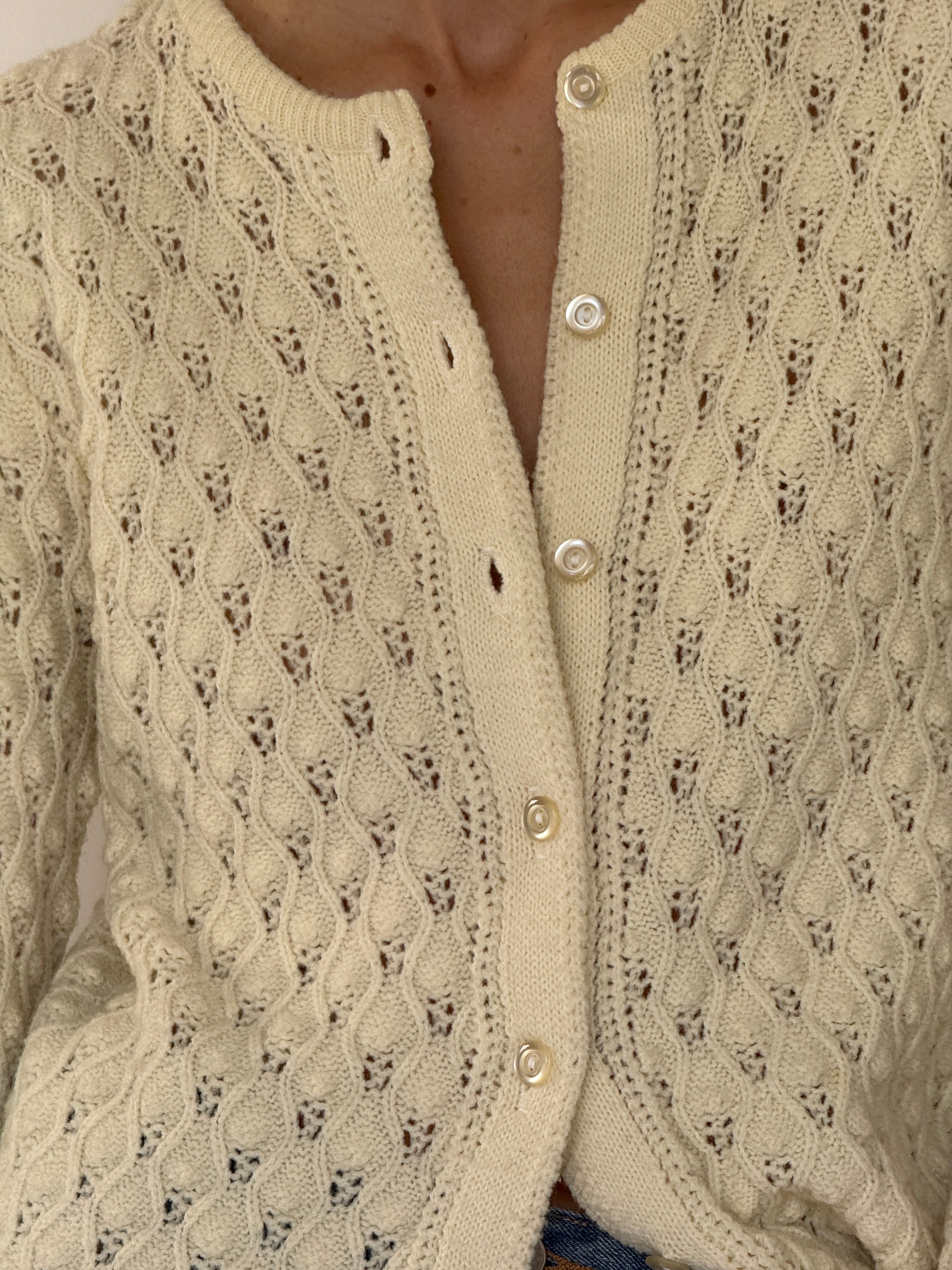 Vintage cream pointelle knit cardigan button detail