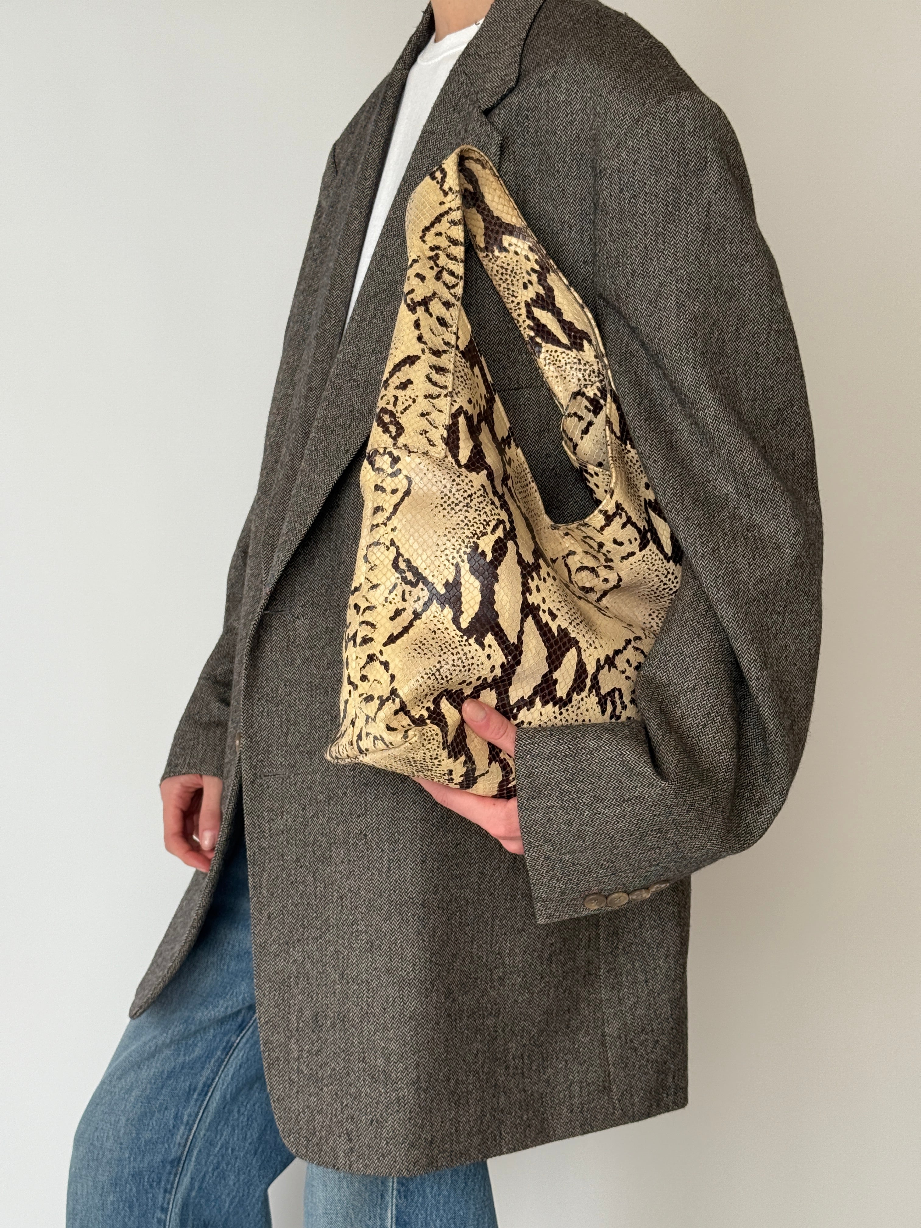 Vintage grey herringbone oversized blazer side view