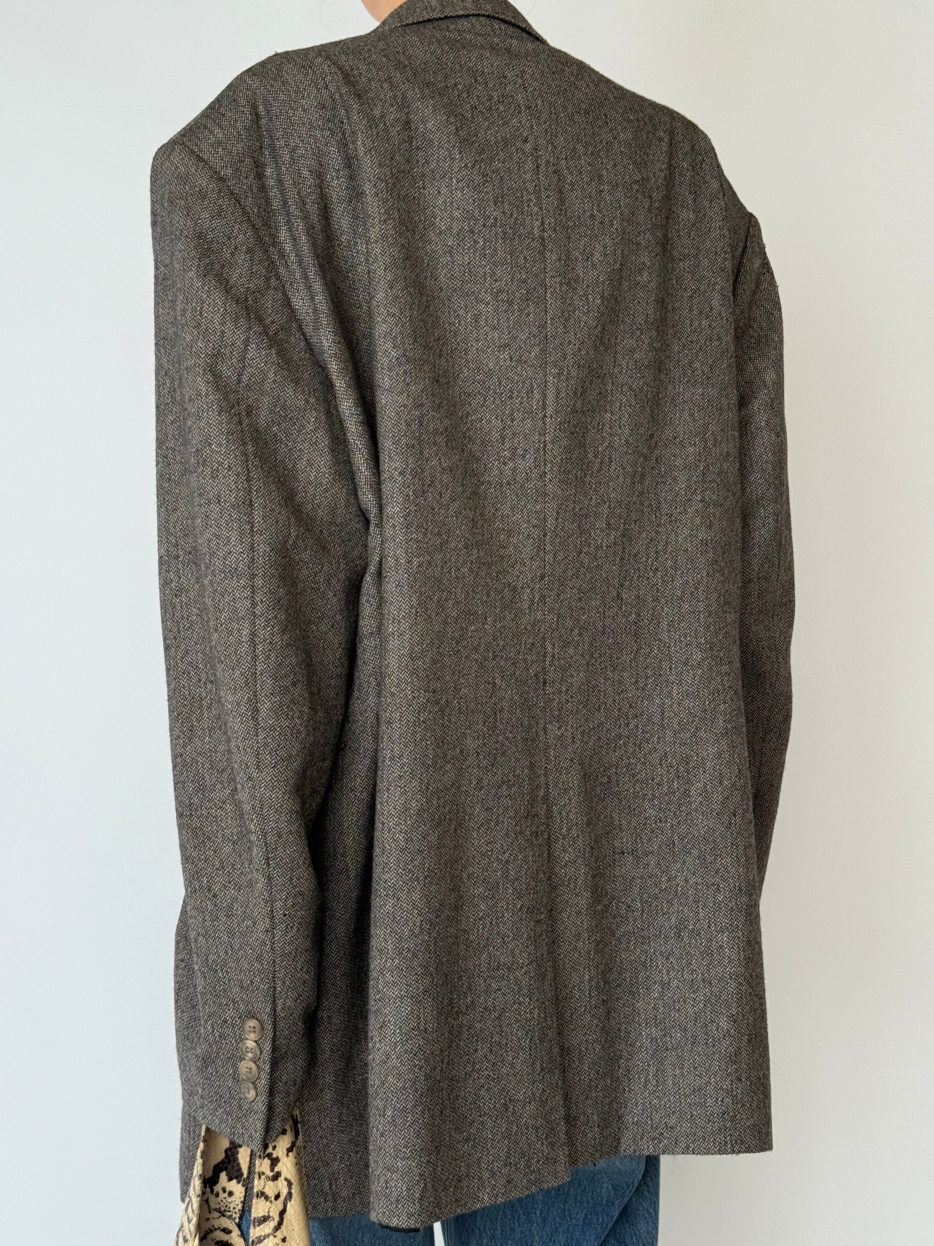 Vintage grey herringbone lambswool blazer back view